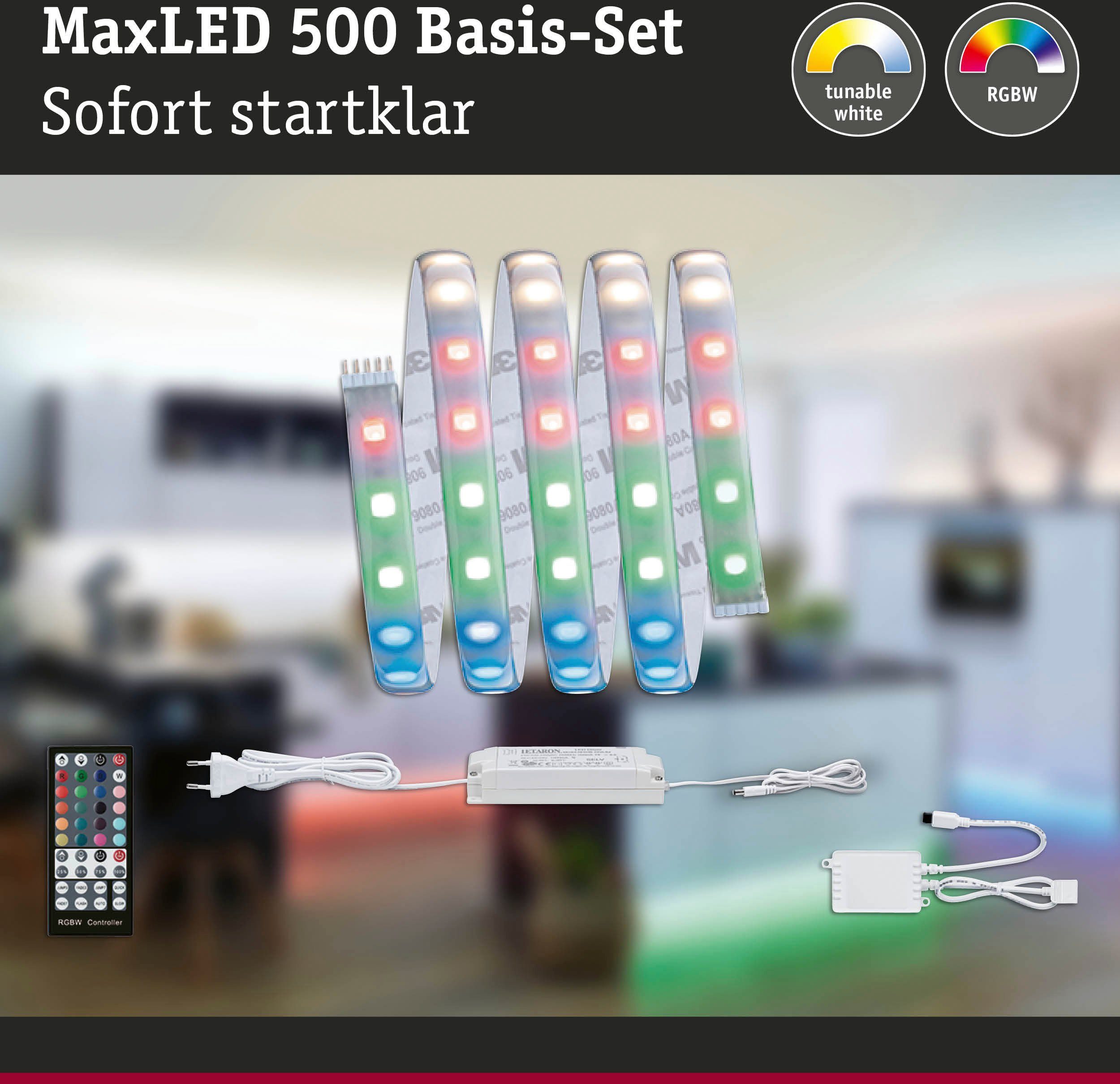 MaxLED Basisset 1-flammig Paulmann beschichtet, LED-Streifen 500 1,5m IP44 18W RGBW+ 440lm/m