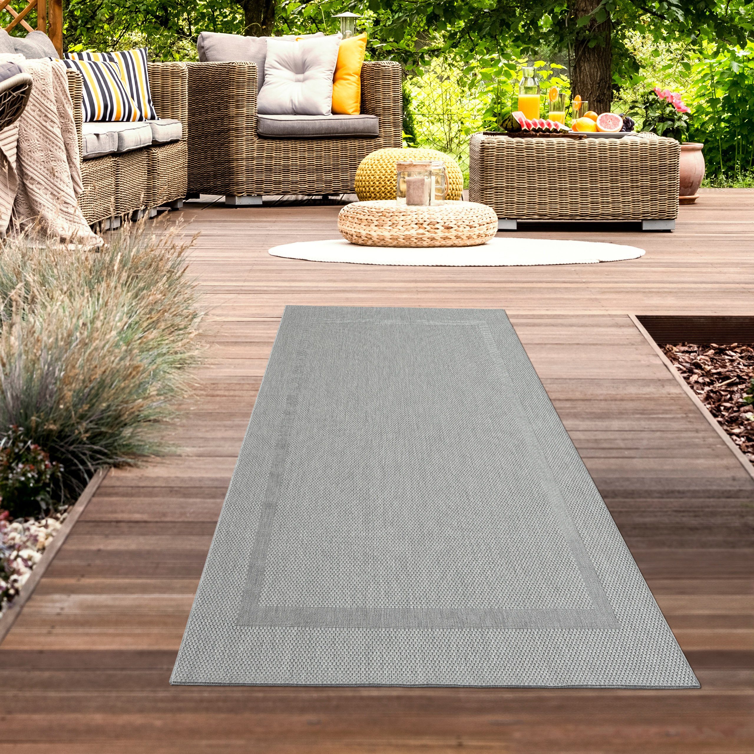 Carpetia Teppich In- & Outdoor Sisal Flachgewebeteppich mit Bordüre in grau günstig online kaufen