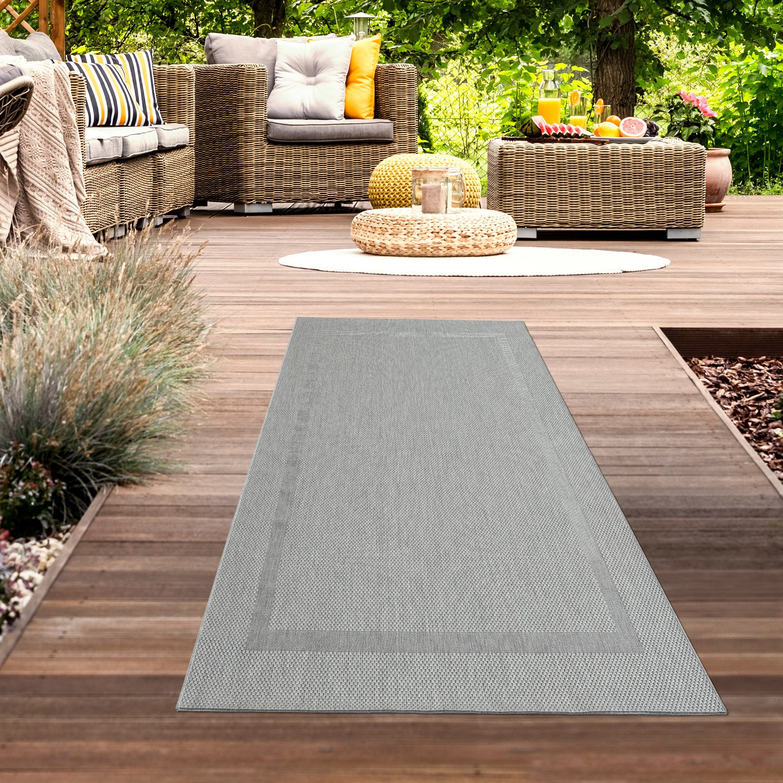 mit mm & in Bordüre Teppich Outdoor rechteckig, Flachgewebeteppich grau, In- Höhe: 1 Carpetia, Sisal