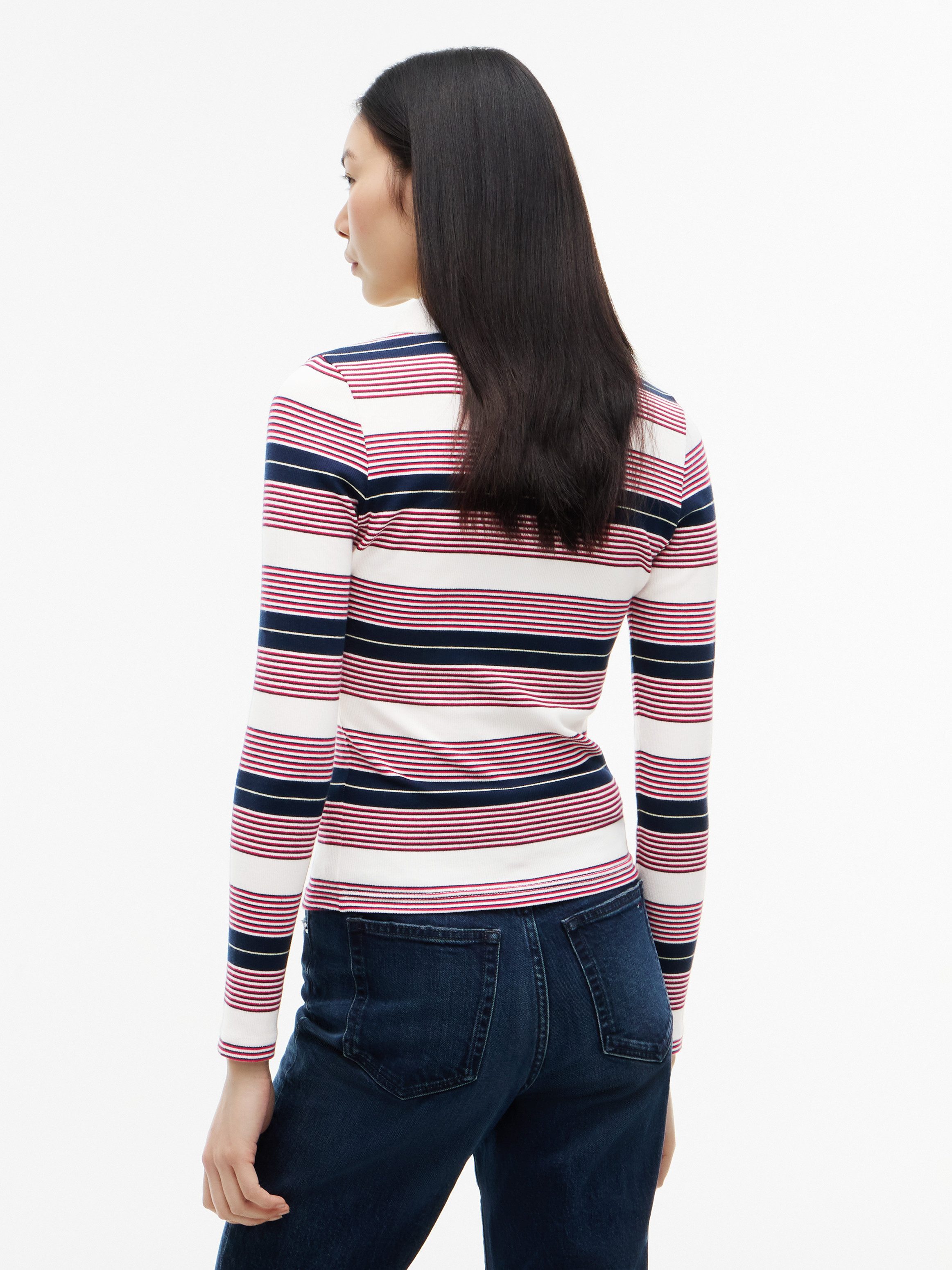Tommy Jeans Langarm-Poloshirt TJW SLIM RIB LS POLO EXT Baumwollmischung, slim fit, figurbetont, in gerippter Struktur