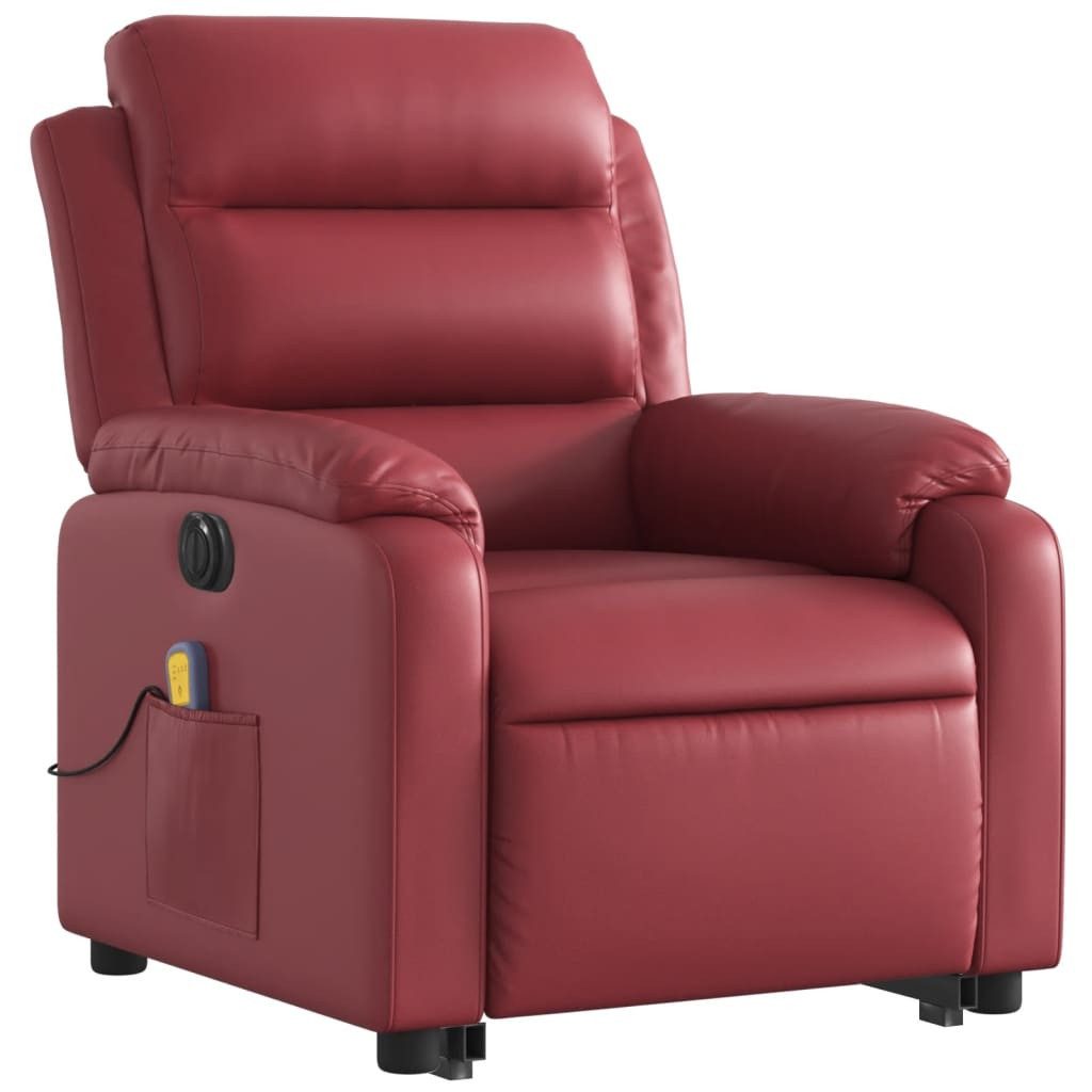 Sessel Massagesessel mit Aufstehhilfe Elektrisch Weinrot Kunstleder