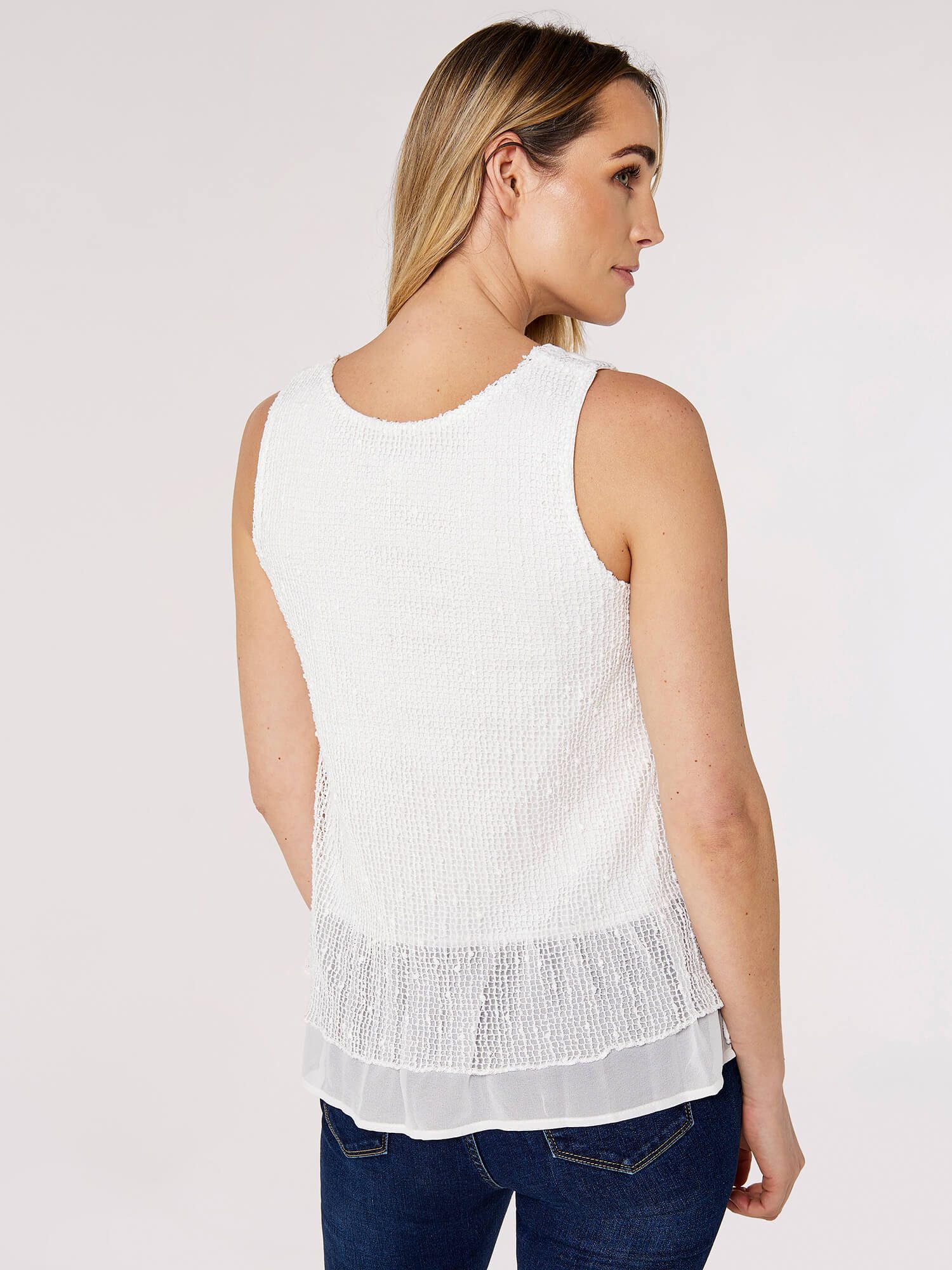 Apricot Klassische Bluse Crochet Maze Sequin Layered Top mit Spitze günstig online kaufen