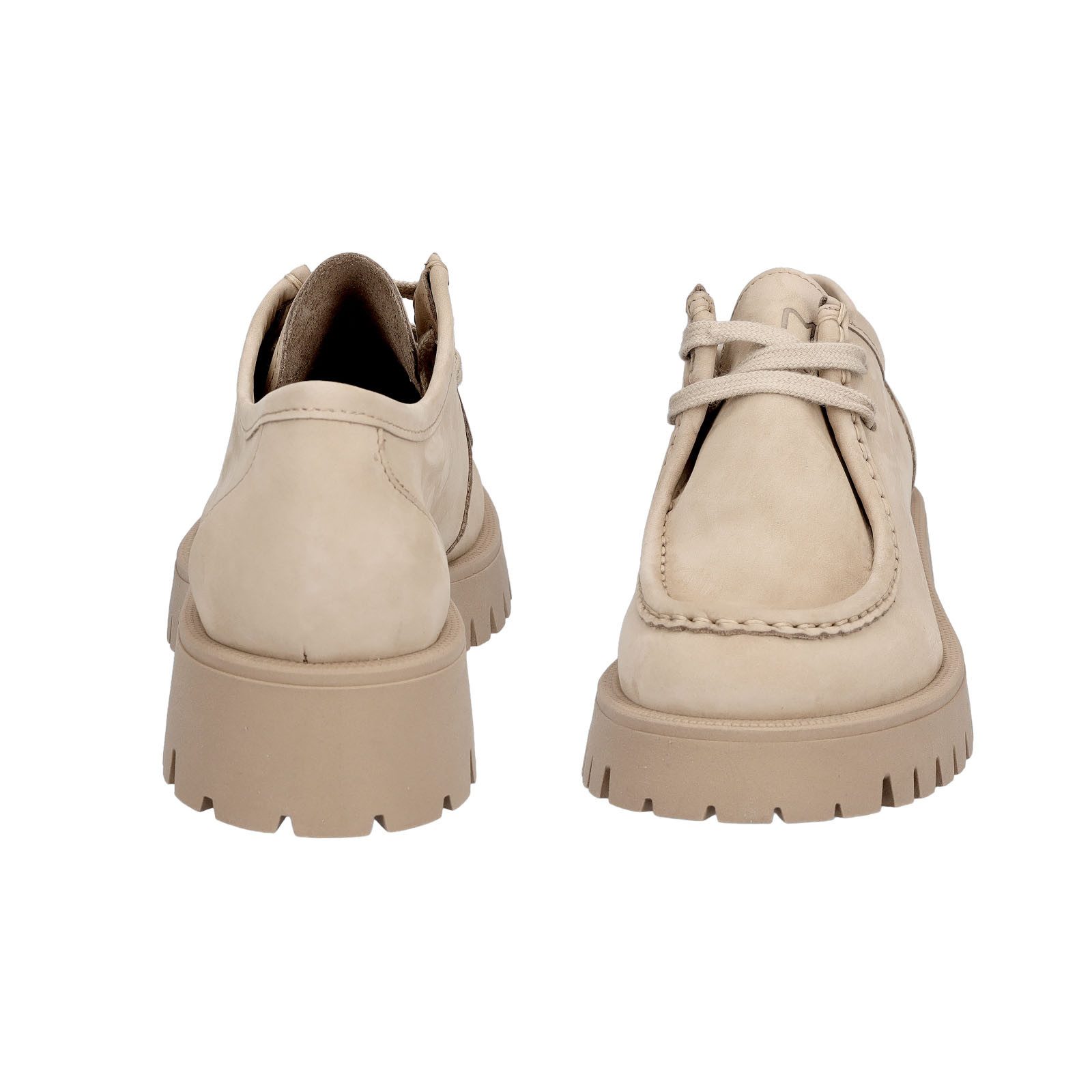 MIDS MINKA Damen Schnürschuh sand aus Nubukleder mit Mokassinnaht, Blockabsatz & Profilsohle