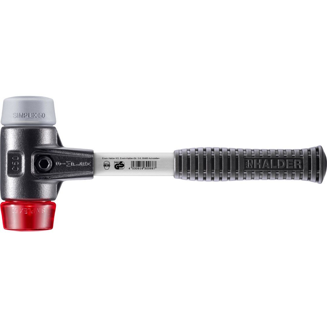 HALDER Gummihammer HALDER SIMPLEX Schonhammer Ø 50 mm TPE-mid grau / Plastik rot mit