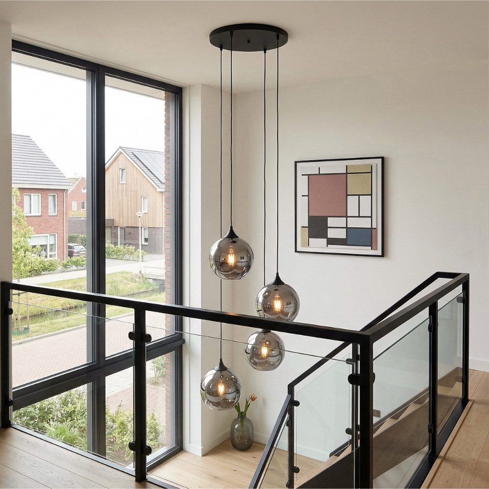 Qazqa Pendelleuchte Wallace, ohne Leuchtmittel, Warmweiß, QAZQA Hängeleuchte, e27, Grau, Glas, Art Deco