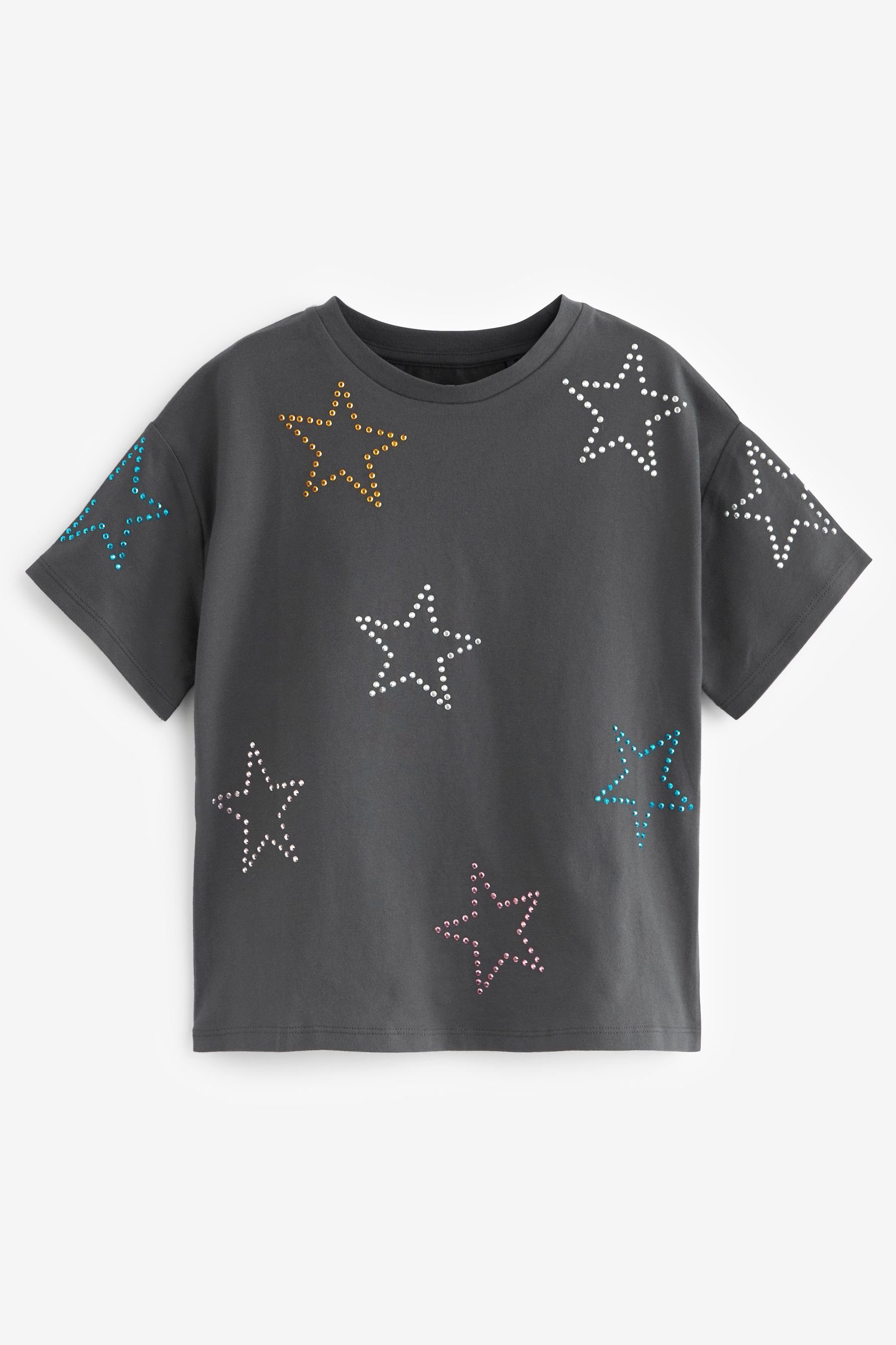 Next T-Shirt mit Pailletten Charcoal „Star“-Schriftzug (1-tlg) in T-Shirt Grey