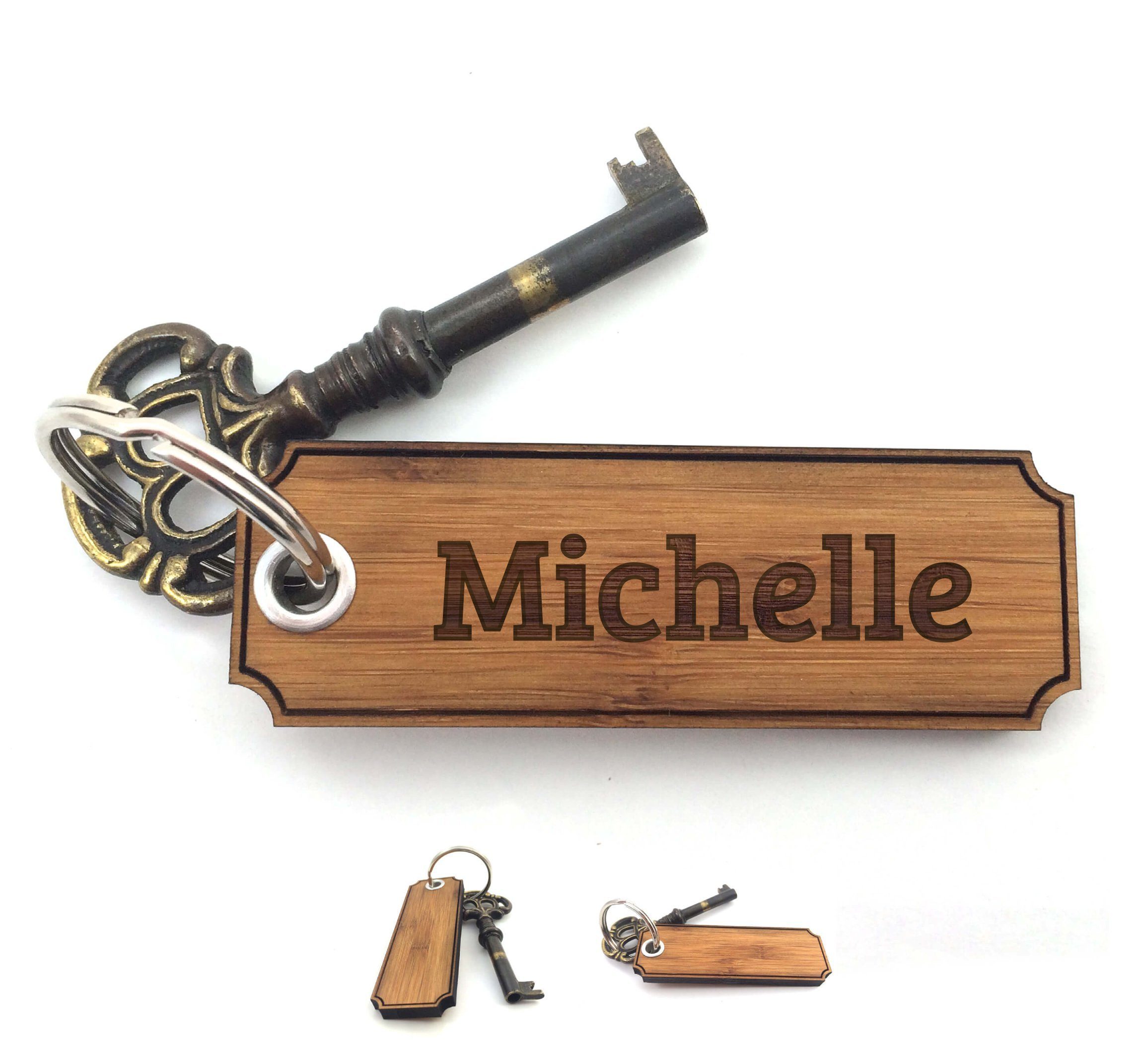 Mr. & Mrs. Panda Schlüsselanhänger Michelle - Bambus - Geschenk, Taschenanhänger, Glücksbringer, Schlüsselanhänger, Gravur, Schenken, Anhänger, Geschenke (1-tlg)