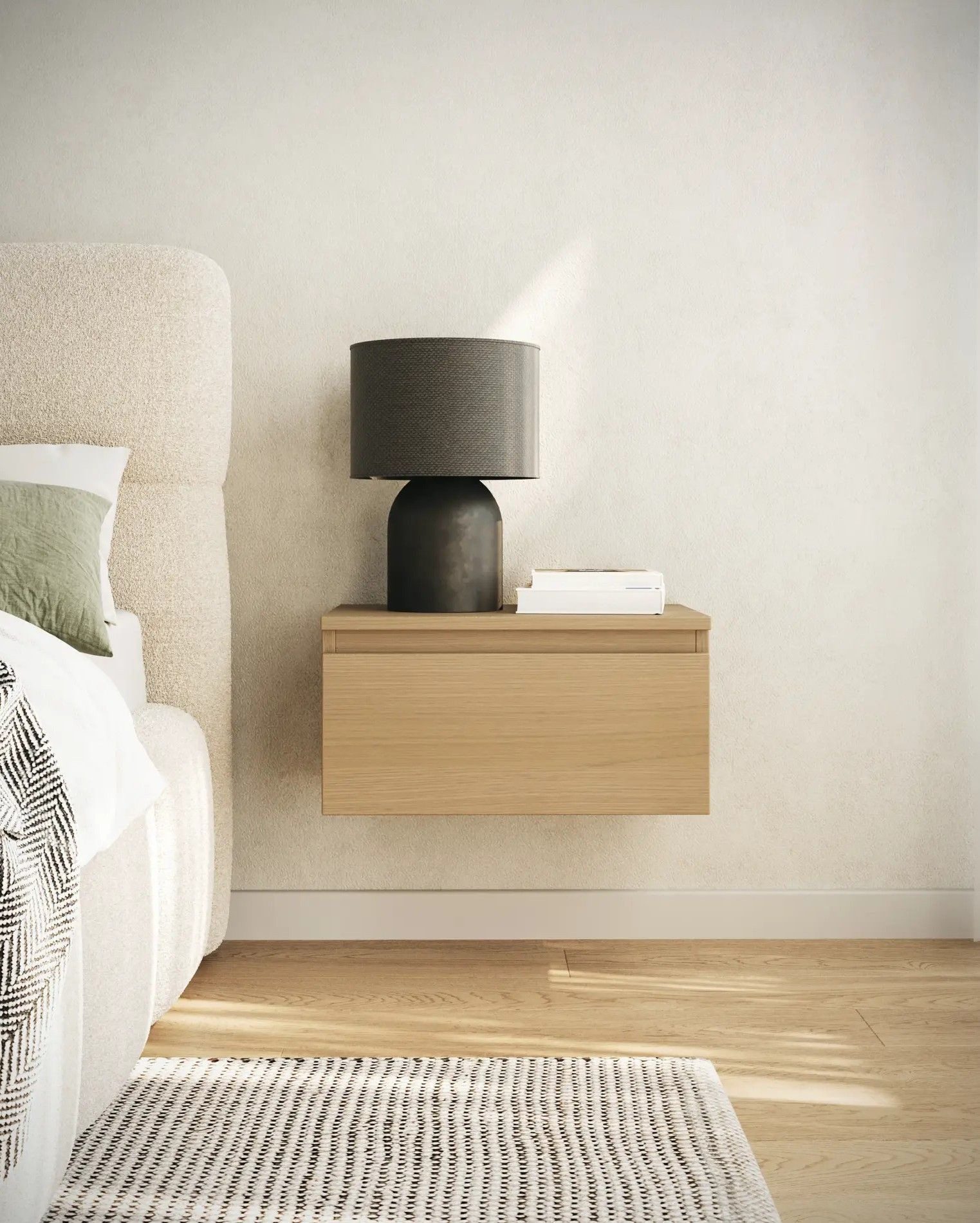 Selsey Nachttisch BEMMI, Wandnachttisch mit Schublade – schwebendes Design, matt, 48 cm breit