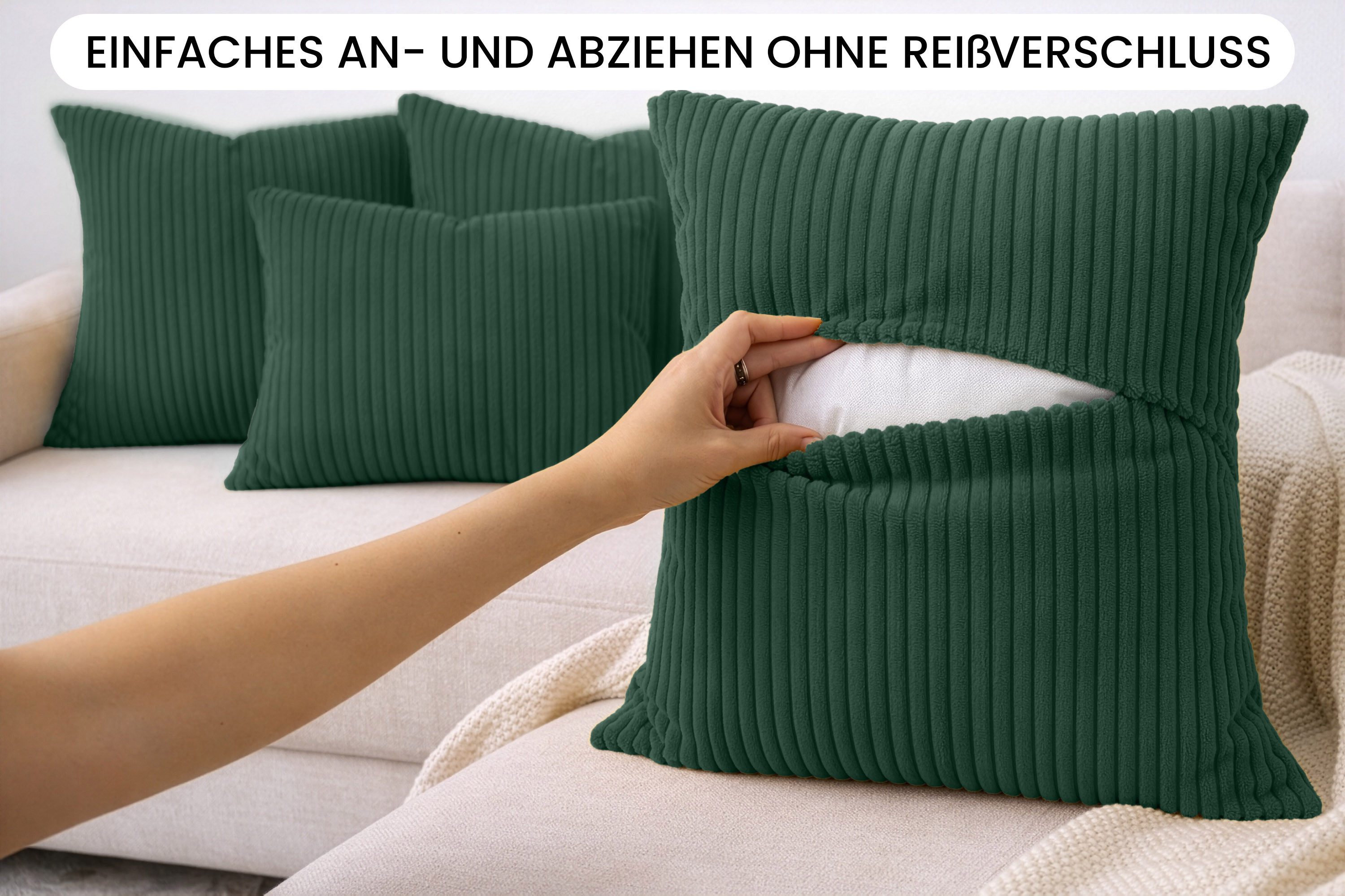 Amilian Dekokissen Sofakissen Cord-Optik 4er Set mit Füllung 2x 40x40 + 2x 35x45 cm, mit Füllung, Hotelverschluss, formstabil – Bild 5 von 5