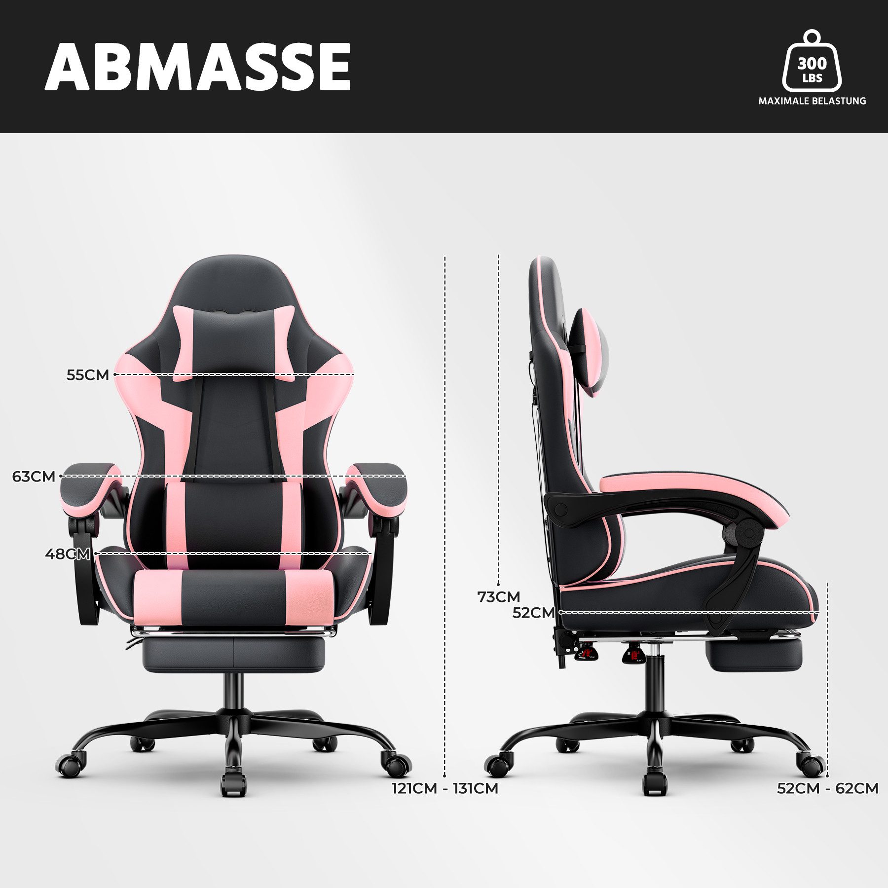 GLP Gaming-Stuhl Ergonomisch (Set), Bürostuhl mit Fußstütze, Kopfkissen & Synchronarmlehnen