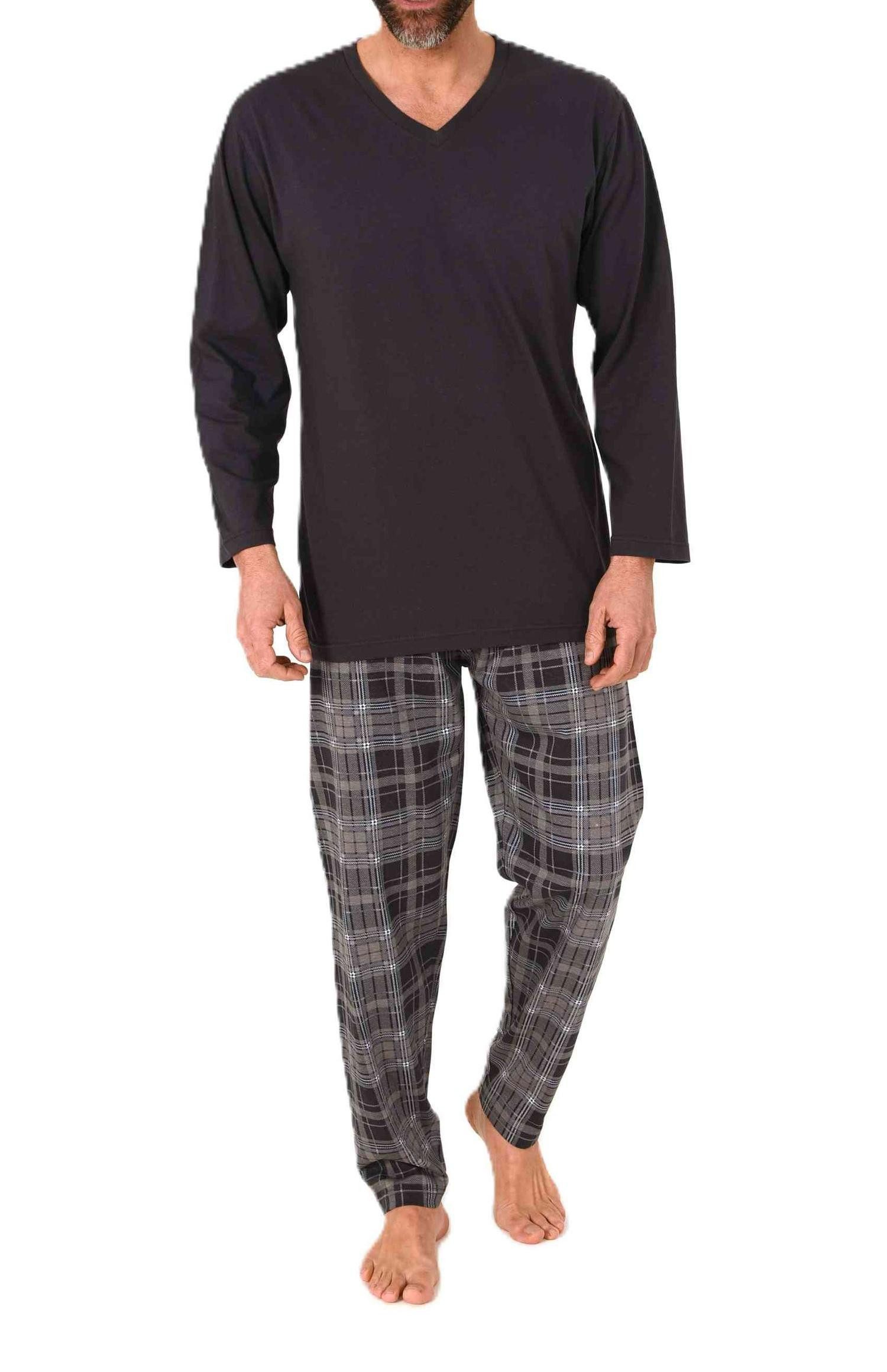 Pyjama Normann Herren Schlafanzug lang mit karierter Pyjama Hose