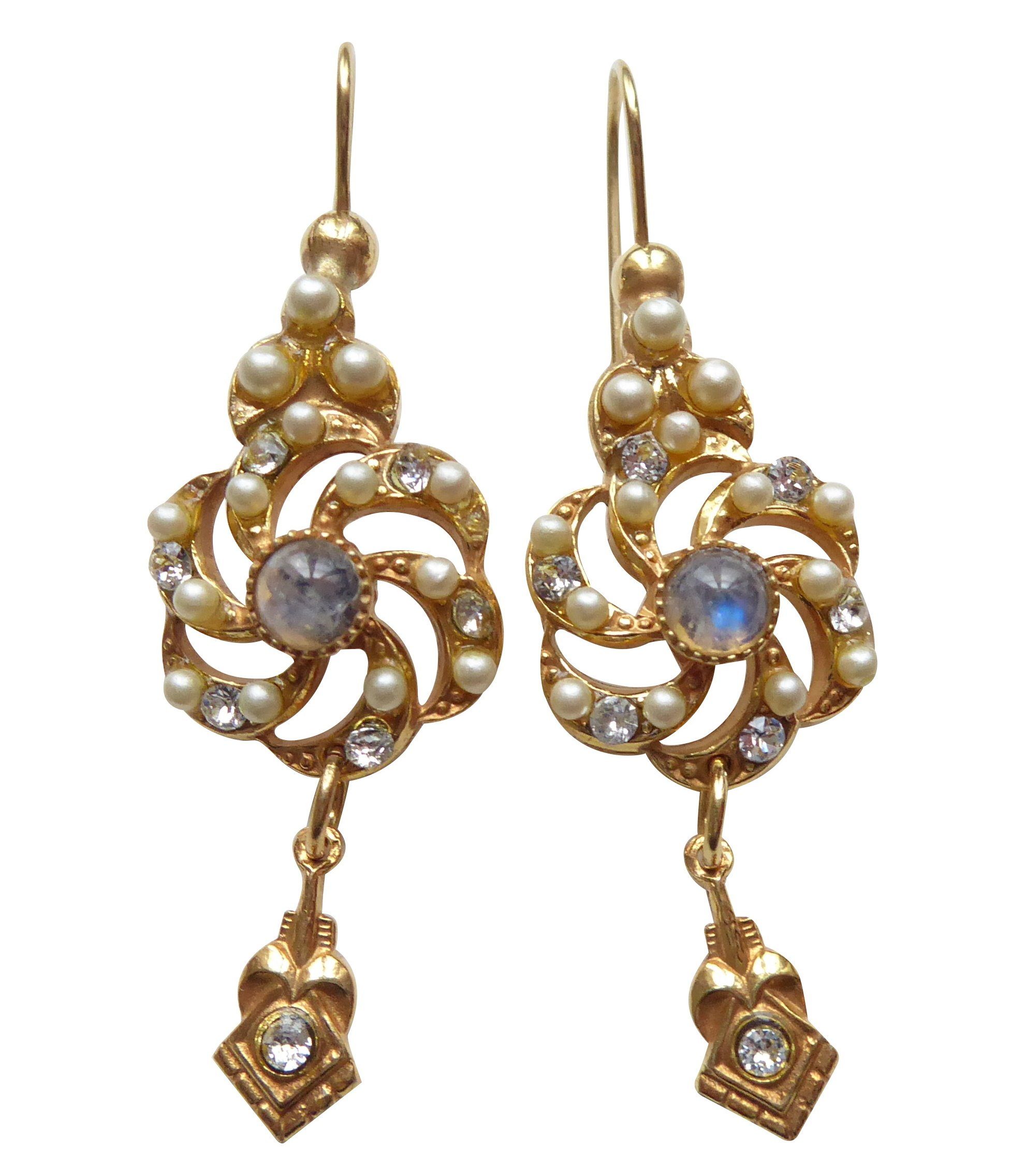 Mugello Paar Ohrhänger Callas Mondstein Abendohrringe schönes Geschenk Vintag, Handarbeit aus kleiner florentinischen Manufaktur, Vintageschmuck