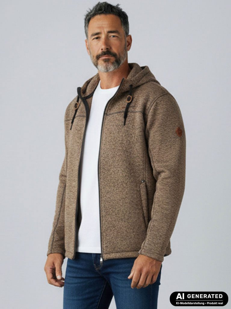Dry Fashion Fleecejacke Helgoland Herren Wollfleece-Jacke Kapuze - Jacke Fleece Übergansjacke Windabweisend & weich, Verstellbare Kapuze, Reißverschlusstaschen