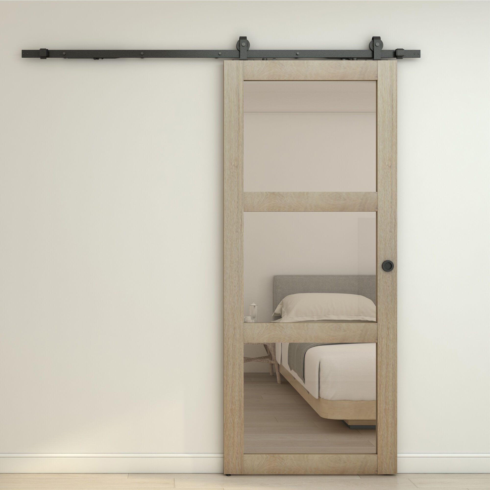 inova wohnen Schiebetür Holzschiebetür Komplettset im Landhausstil, Eiche, 90 x 215 cm, Komplettset mit Schienensystem und Softclose