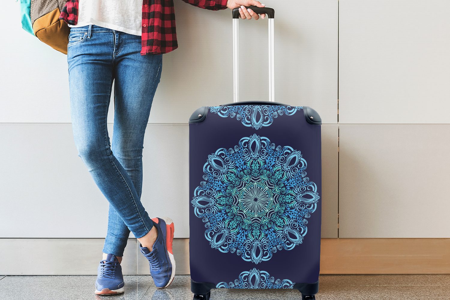 Reisetasche Muster, Mandala rollen, 4 - Handgepäckkoffer Blau Trolley, Handgepäck Reisekoffer Rollen, MuchoWow für - mit Ferien,