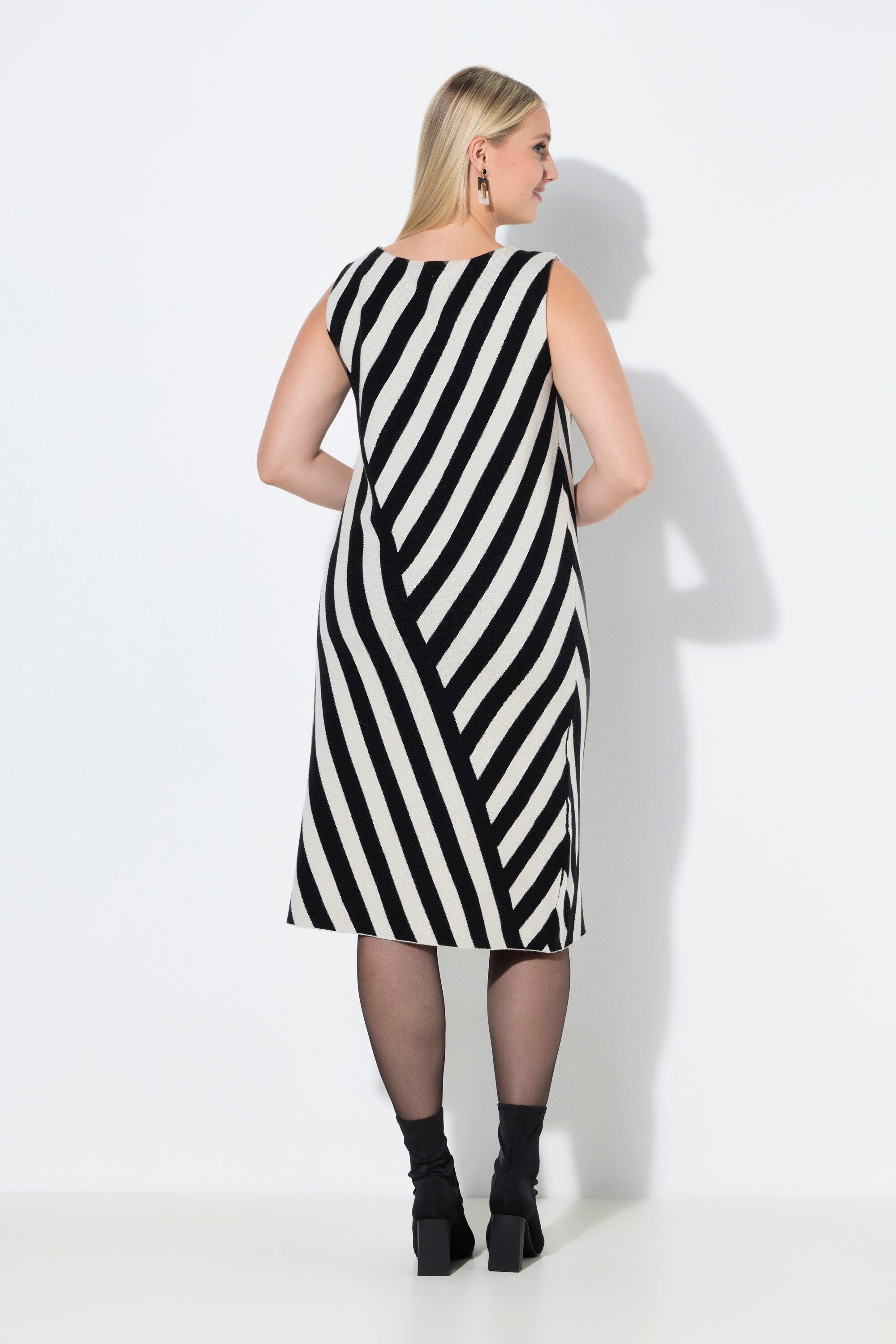 Ulla Popken Strickkleid Strickkleid Streifen A-Linie U-Boot-Ausschnitt