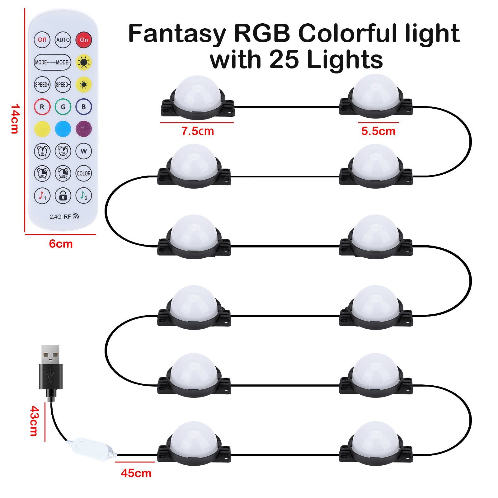 Smart, Terrasse Wasserdicht, Rosnek RGB, Hinterhof, LED-Lichterkette 25LEDS, Party für Garten 10M, APP/Fernbedienung; Weihnachten Deko