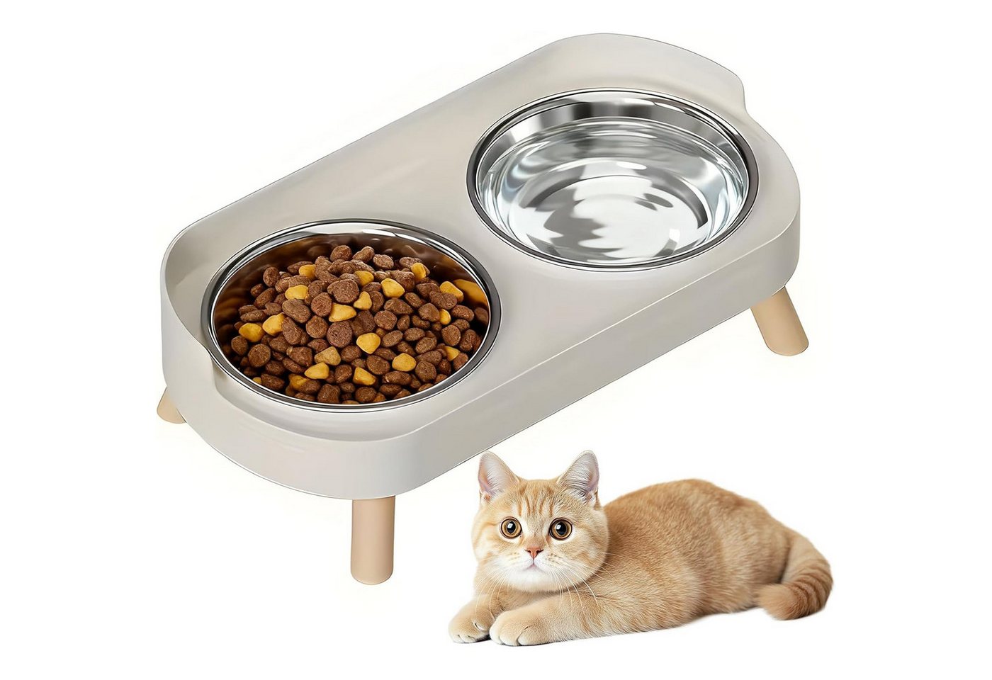 TUWENA Napf-Set Katzennapf Hundenapf Edelstahl Doppelnäpfe mit Ständer & Spritzschutz, Edelstahl, Nackenschonend, rutschfest, spülmaschinenfest, umkippsicher,hygienisch