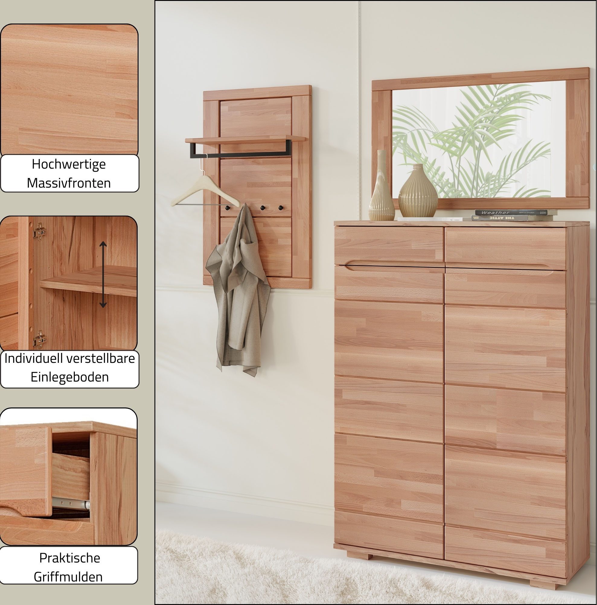 Home affaire Garderoben-Set, (3-St), Zeitloses 3-teiliges Garderoben-Set,platzsparend,fuktional,Flur, Diele
