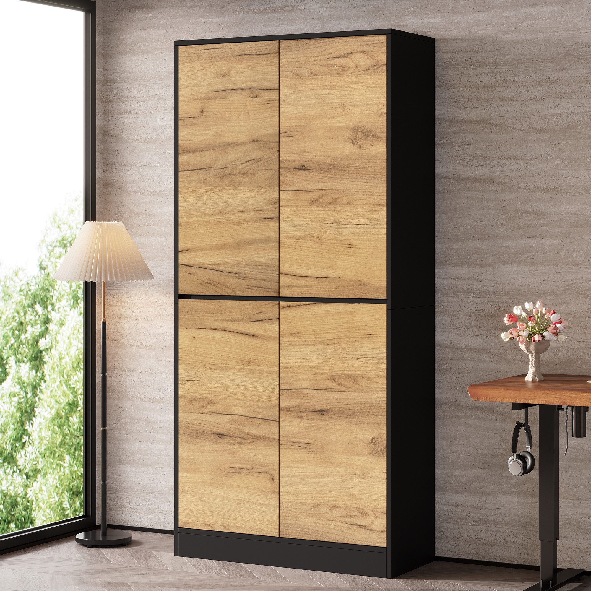 Flieks Hochschrank Mehrzweckschrank mit verstellbaren Einlegeböden, 4 Türen, 4 Fächern (80x35x180 cm, Soft-Close-Funktion, 1-St., …