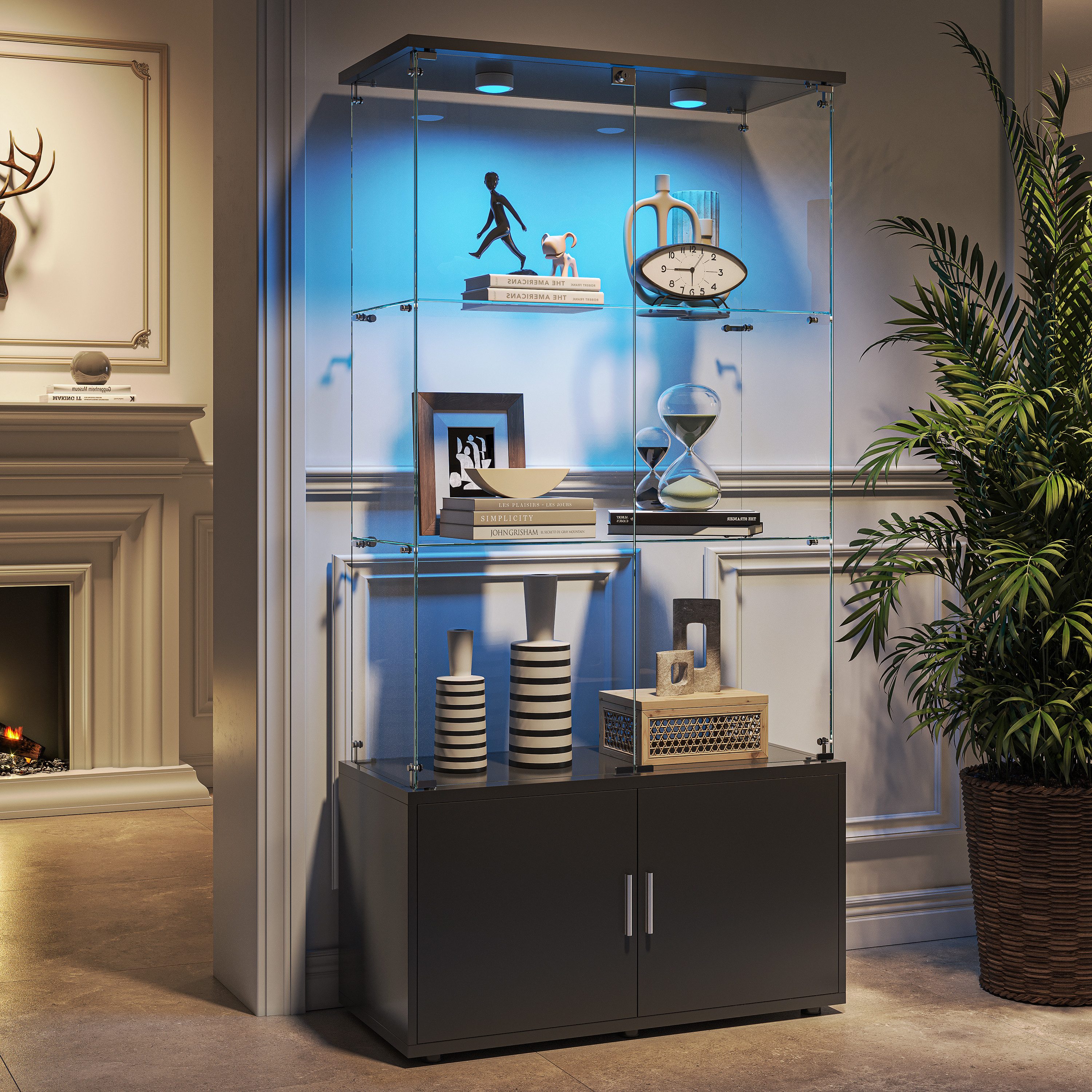 Furnishings Home Vitrine Glasvitrine Standvitrine LED Hochglanz Hochschrank (1-St., 78 x 35 x 164 cm) Glastüren, Mit LED-Beleuchtung, Schließfächern