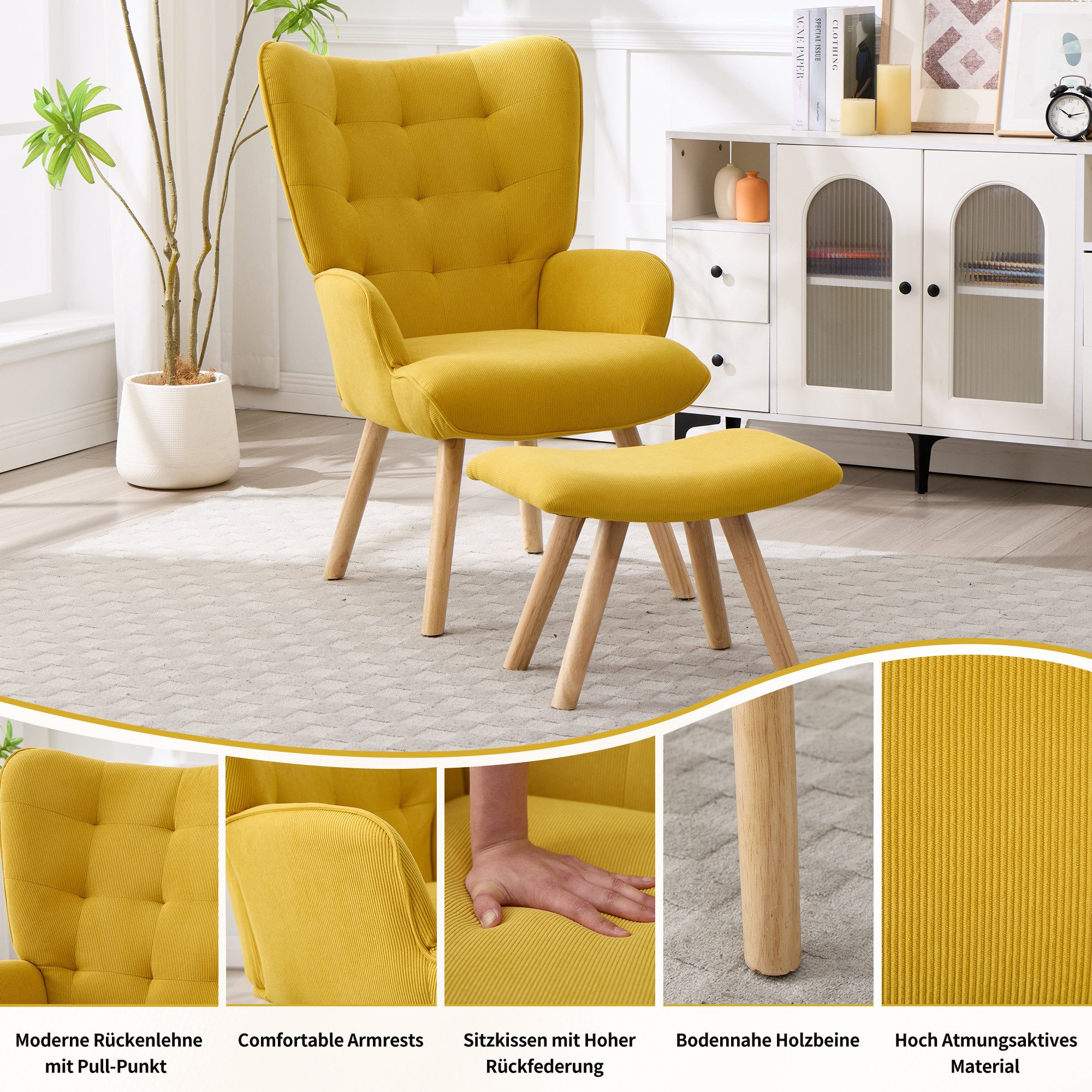 CANMOV Relaxsessel Moderner Relaxsessel mit Hocker, Bequemer Lounge Sessel für Wohnzimmer (1-St., bestehend aus Sessel und Hocker), Ergonomischer Polstersessel mit Hocker, Bequemer Lesesessel