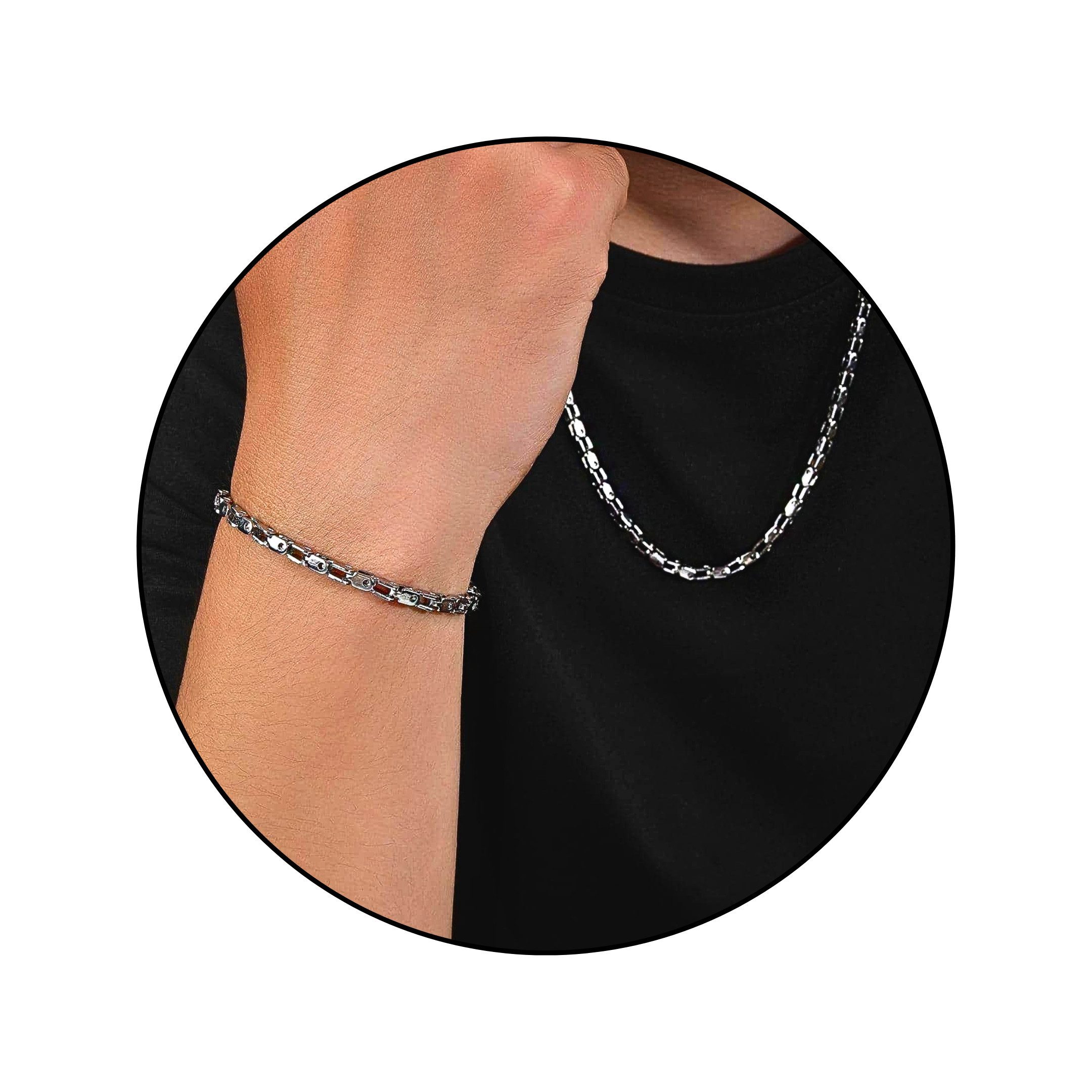 GOLDKLEIN Ketten und Armband Set Edelstahl Gliederketten-Set Schmuck Halskette Armband Panzerketten, Herren, inkl. Geschenkbox