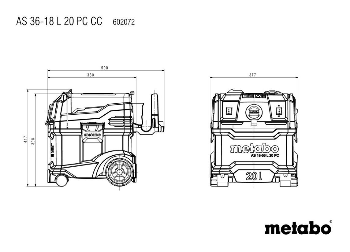 metabo Nass-Trocken-Akkusauger AS 36-18 L 20 PC-CC, Akku-Sauger Ohne Akku im Karton