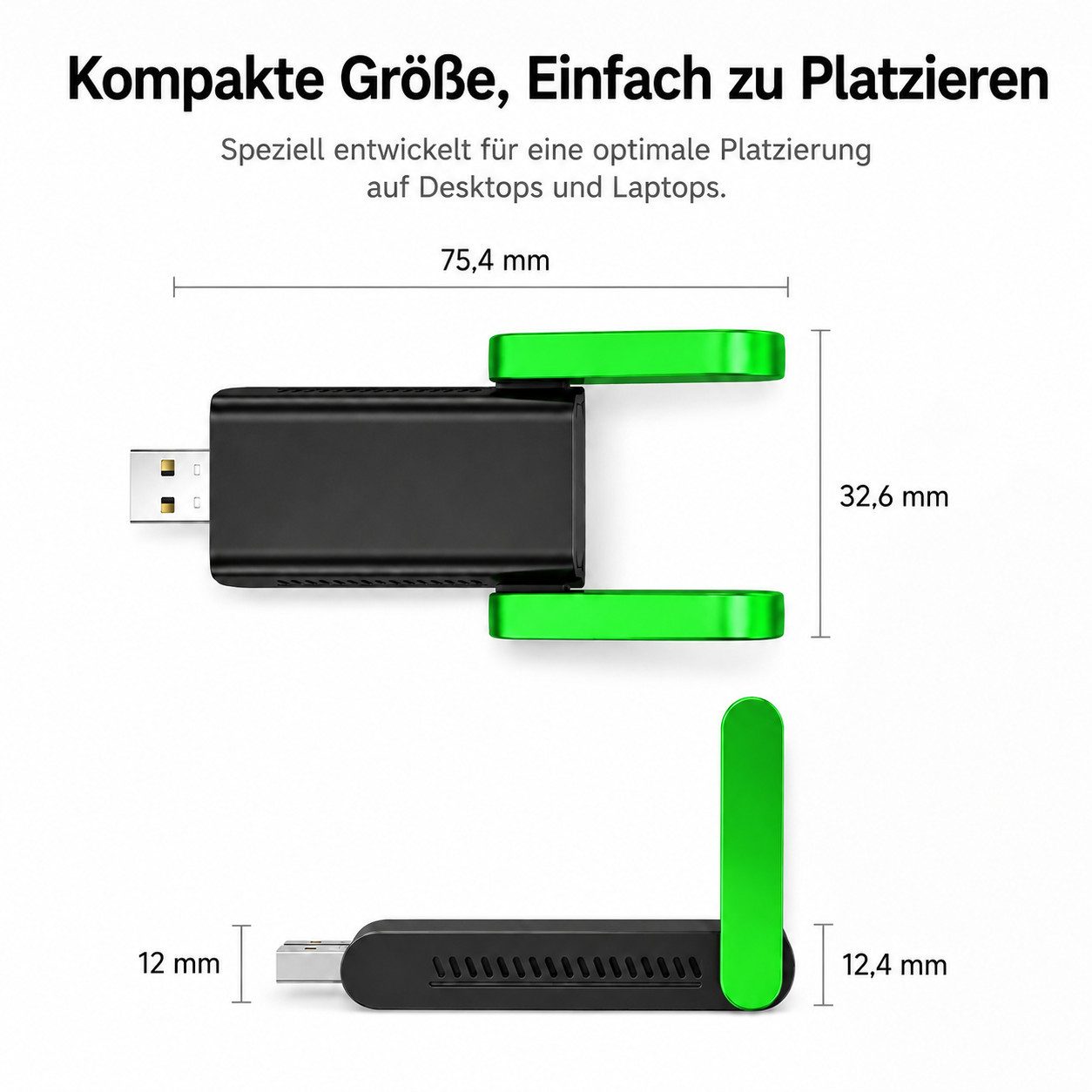 XEOOCE WLAN USB Adapter, 1400 Mbit/s Dualband, USB WLAN Stick, Schwarz Netzwerk-Adapter zu USB Typ A, 1400 Mbit/s, Dualband, 5 dB, Plug-and-Play, 802.11ac