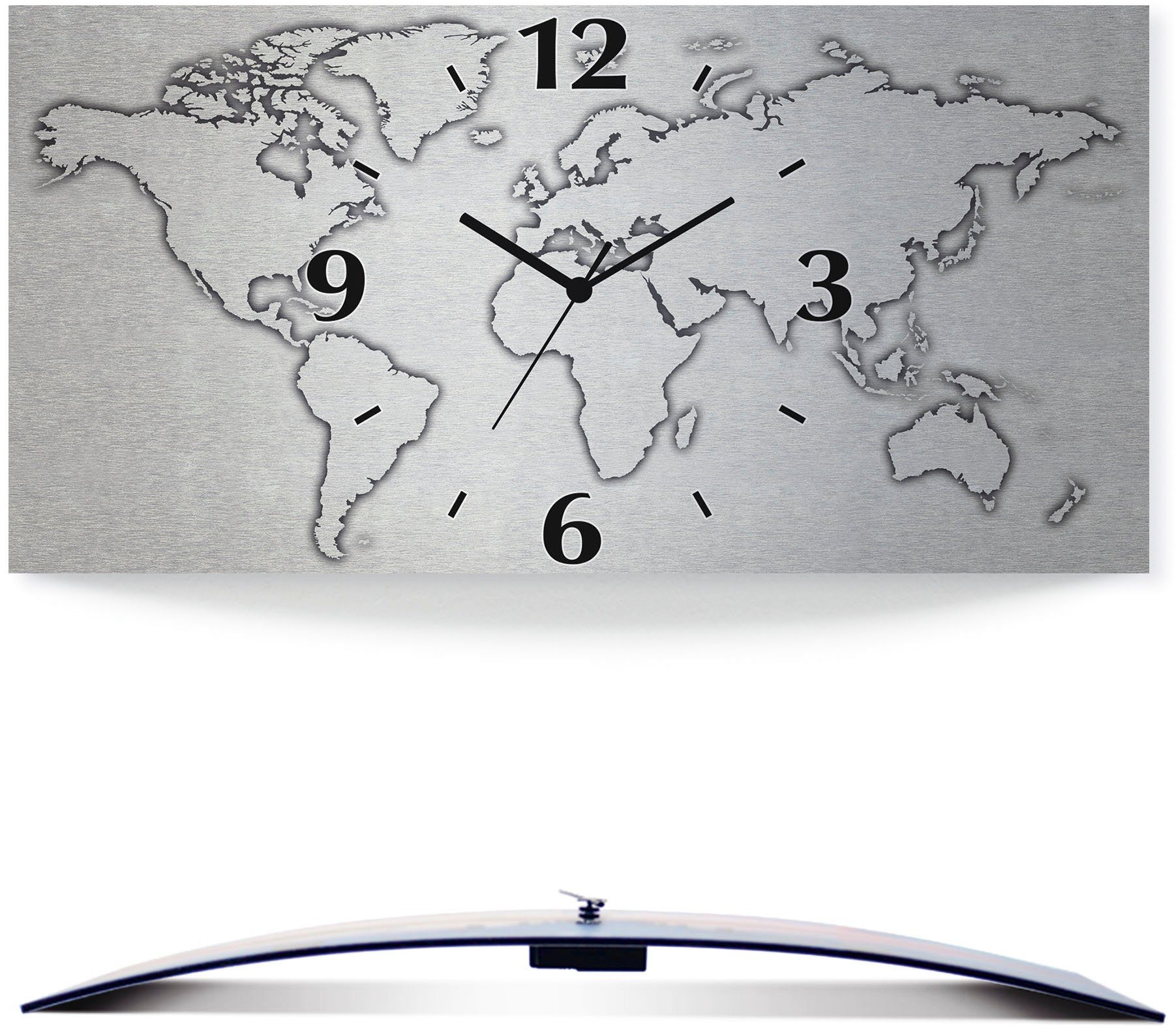 Artland Wanduhr Weltkarte (wahlweise mit Quarz- oder Funkuhrwerk, lautlos ohne Tickgeräusche)