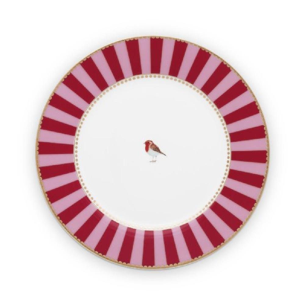 PiP Studio Frühstücksteller Frühstücksteller Love Birds Stripes Rot-Pink (21 cm)