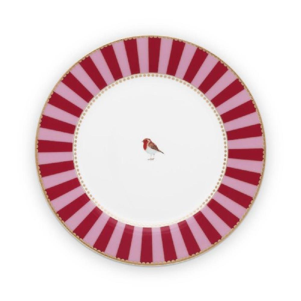 PiP Studio Frühstücksteller Frühstücksteller Love Stripes (21 cm) Rot-Pink Birds