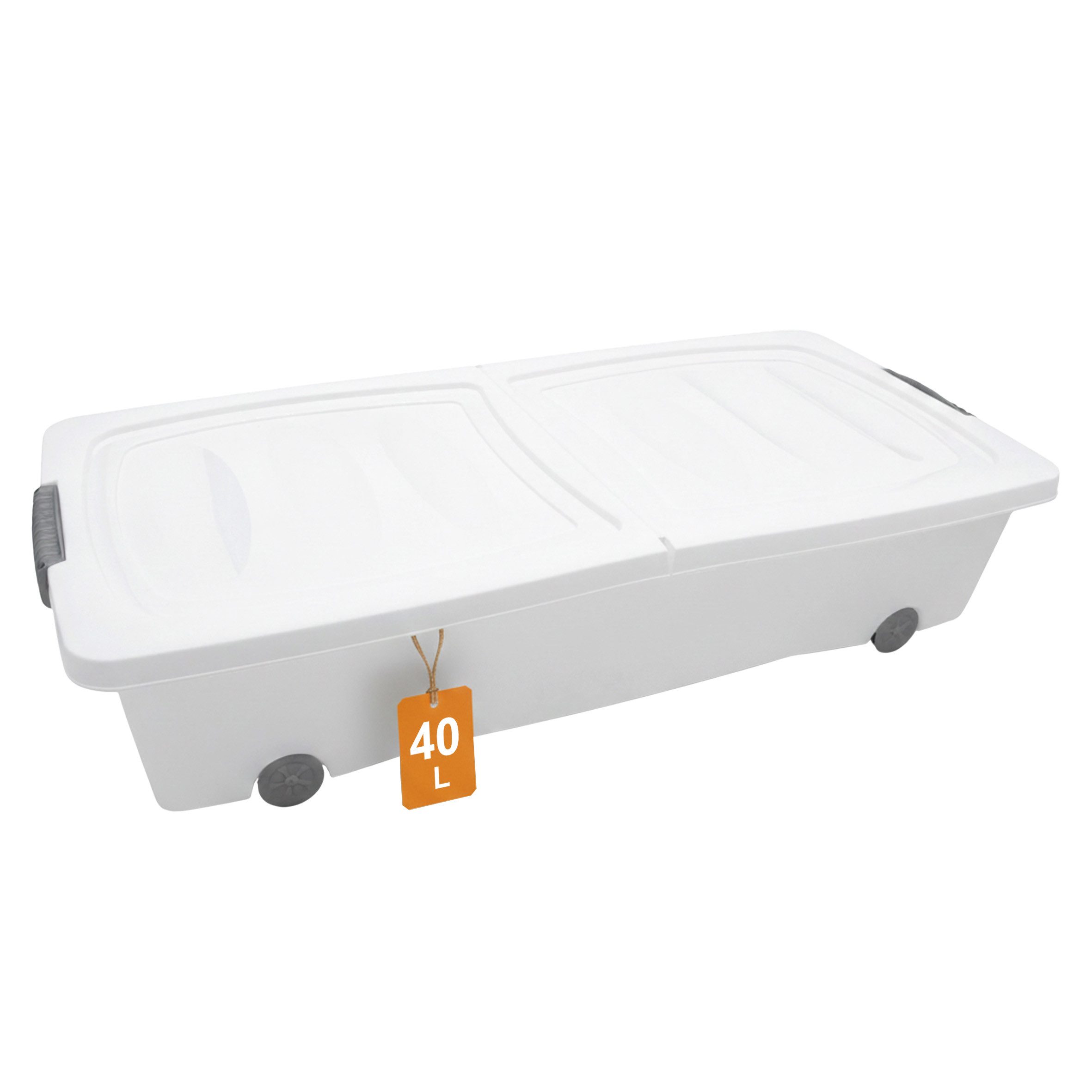 Spetebo Unterbettkommode weiß mit Rollen mit zweigeteiltem Deckel (1 St., Anazhl)