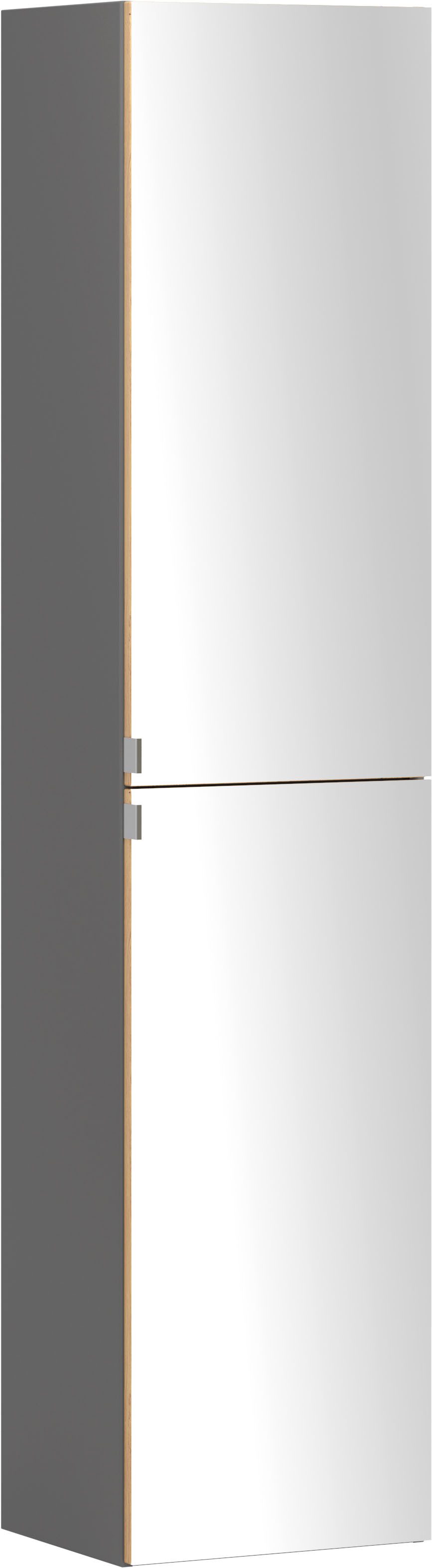 welltime Spiegelschrank TRIENT, Seiten-Spiegelschrank 40 cm, gedämpfte Scharniere (Maße (B/H/T): ca. 40/180/35 cm) onyx-grey/Wildeiche, gedämpfte Scharniere