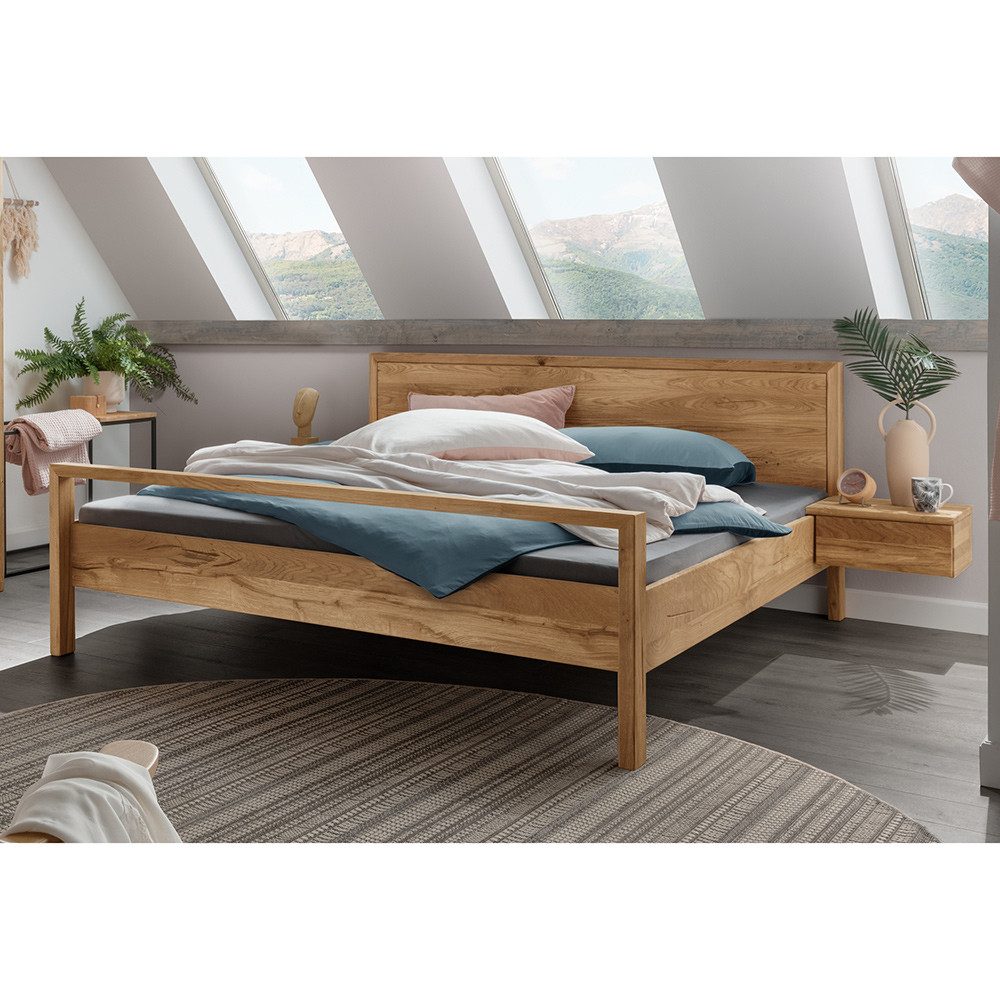 Lomadox Bettgestell AVELLINO-137, Doppelbett Ehebett Jugendbett Nachtschrank Massivholz 160x200 cm Eiche