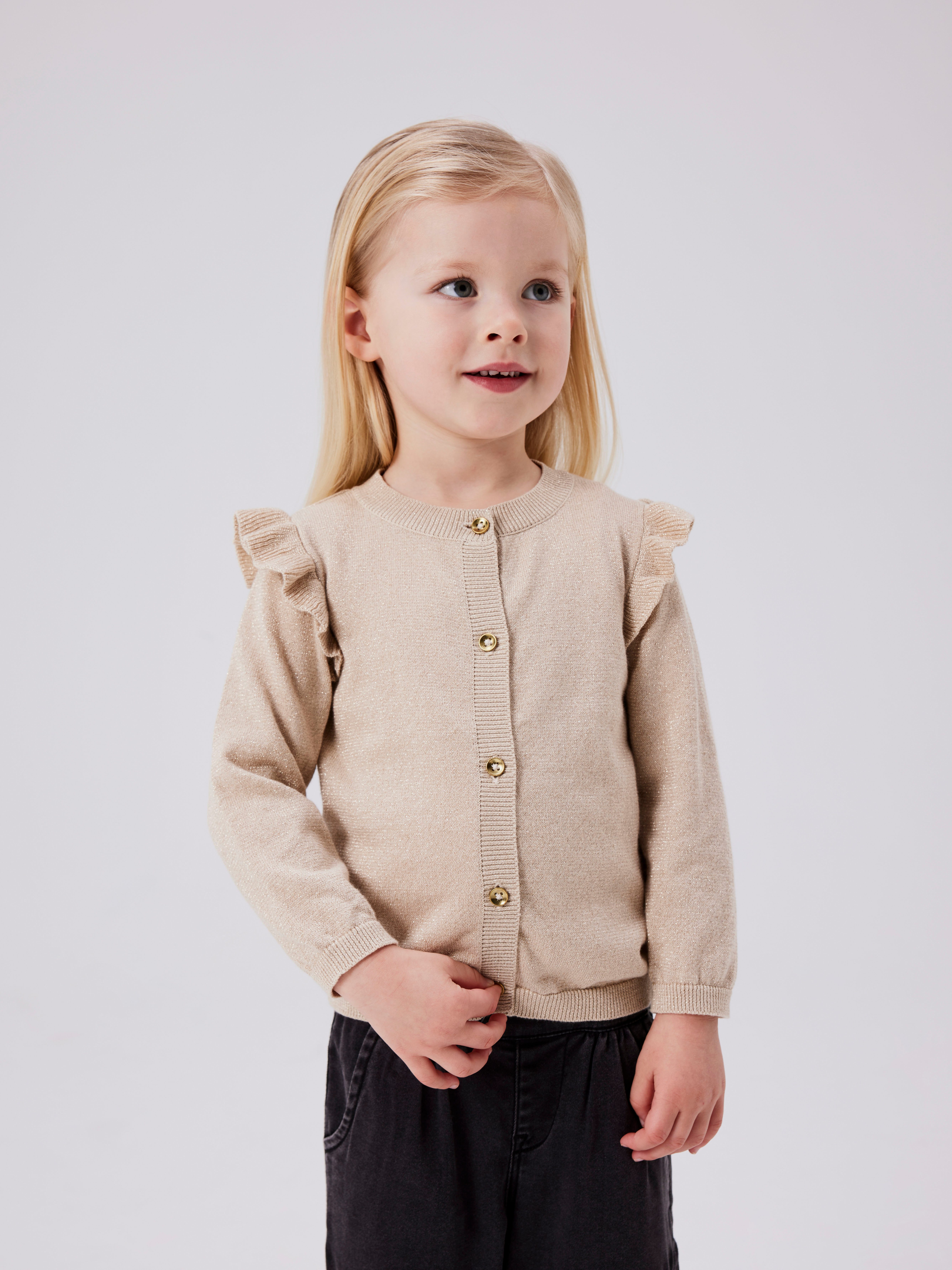 Name It Strickjacke NMFABINNE LS KNIT CARD NOOS mit süßer Rüsche an den Schultern