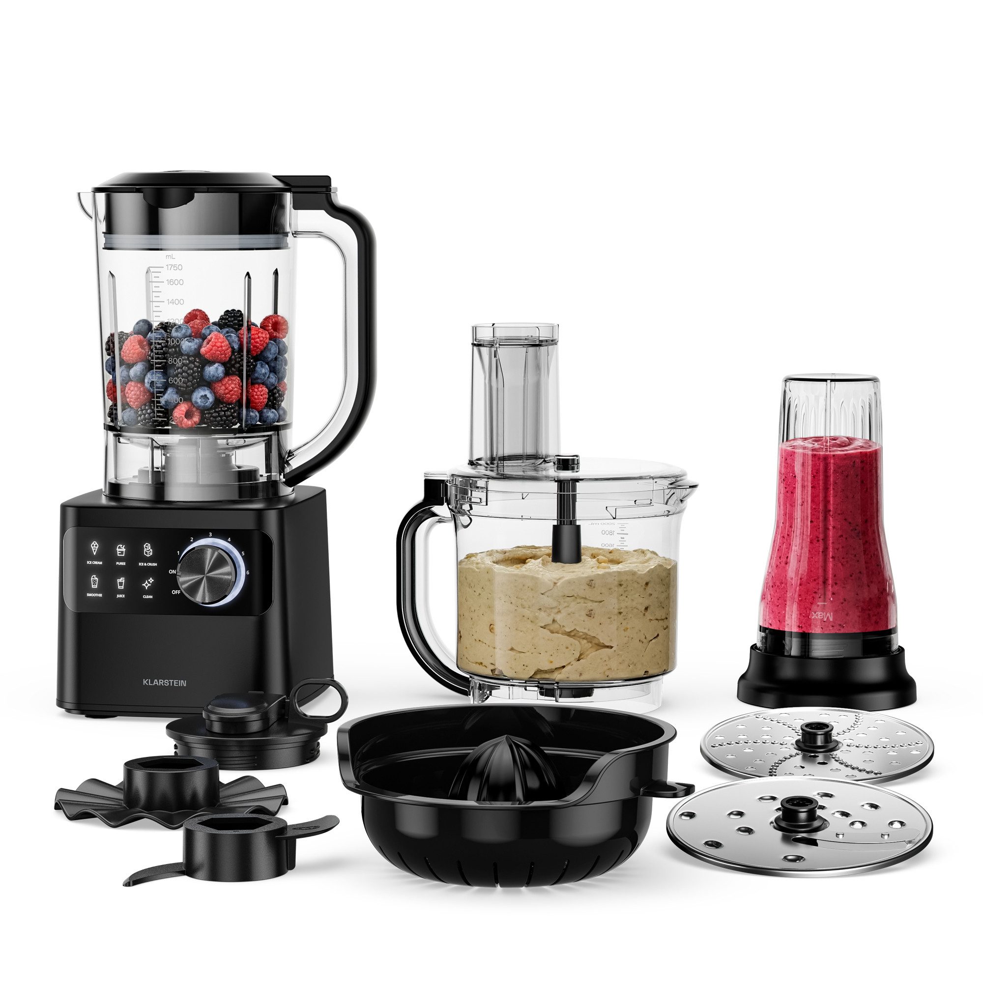 Klarstein Küchenmaschine mit Kochfunktion Velaire Küchenmaschine + Mixer 1200W 2L+1,75L 6 Stufen 6 Programme, 1200 W, Standmixer Knetmaschine Rührgerät mit Touch 6 Programmen Edelstahl