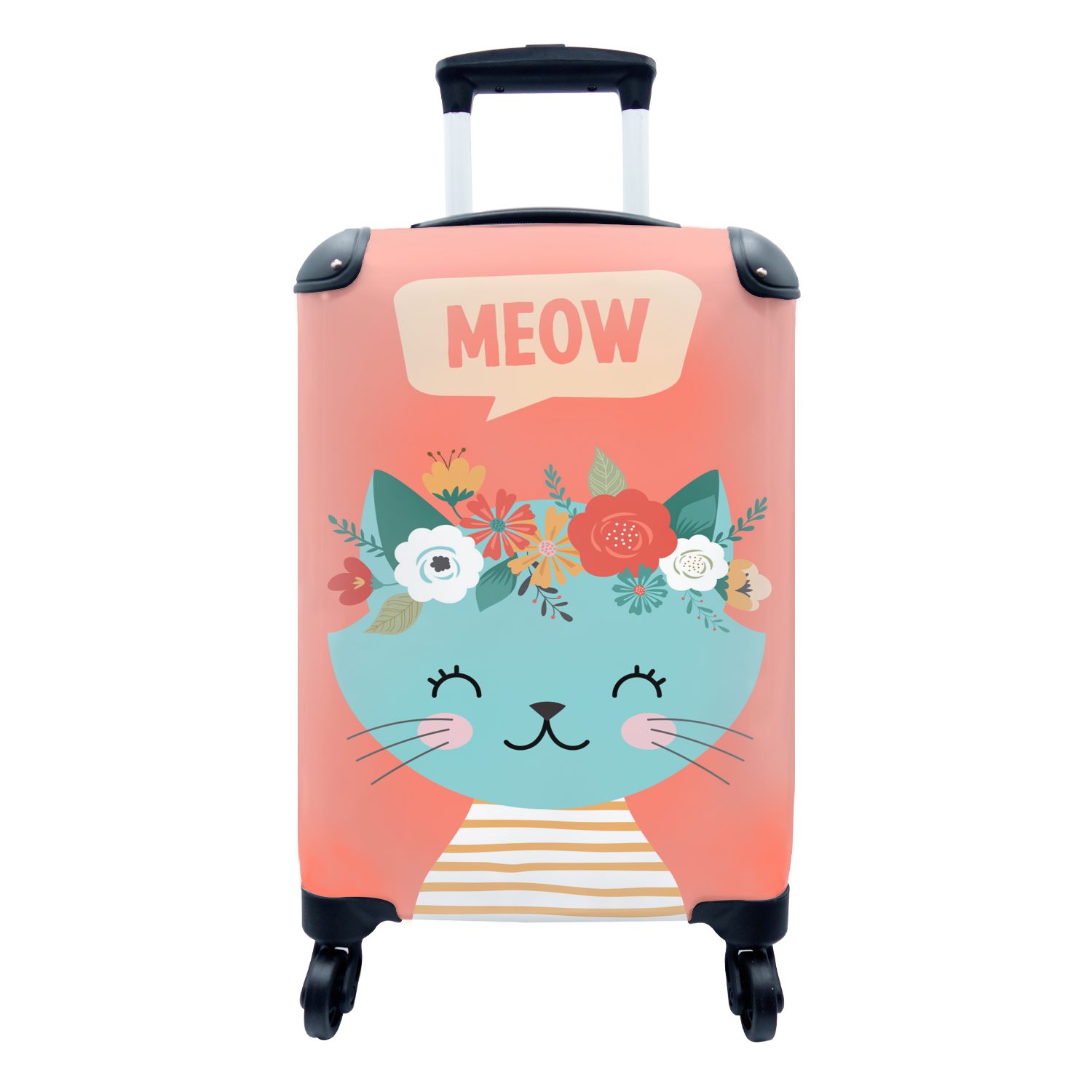 - Reisetasche Handgepäck mit Katze Rollen, 4 Reisekoffer MuchoWow Ferien, Blau, Trolley, rollen, - Blumen für Handgepäckkoffer