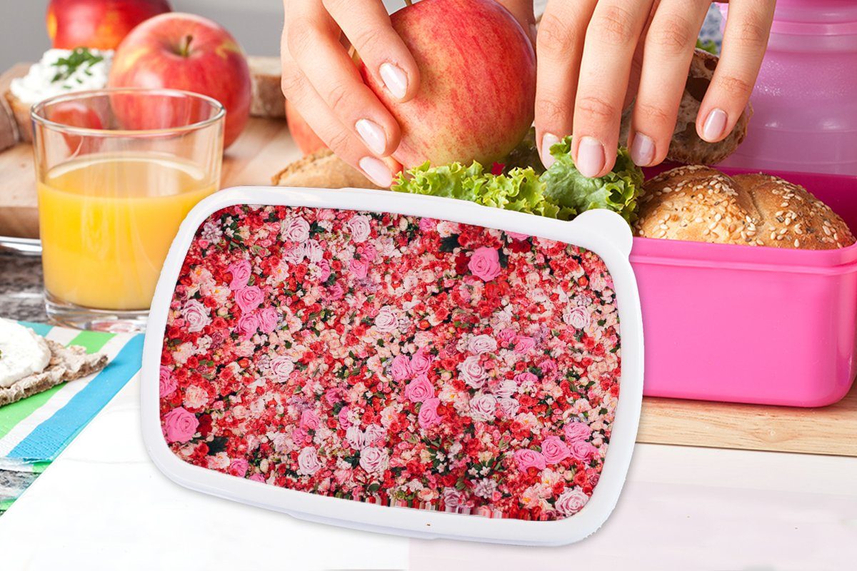 Brotbox rosa Farben (2-tlg), Kinder, Erwachsene, Brotdose - Kunststoff - Blumen MuchoWow Kunststoff, für Rosen, Mädchen, Snackbox, Lunchbox