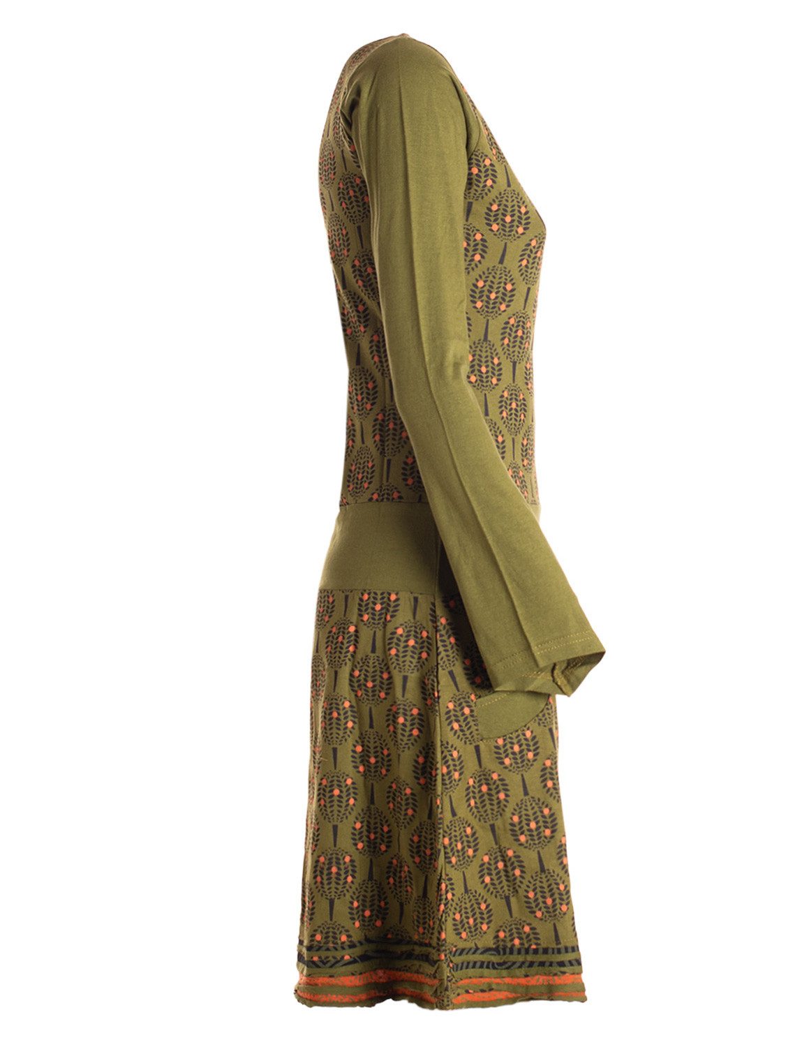 Vishes Jerseykleid Damen knielanges Kleid Baumwolle geometrisch A-Linie mit Taschen Alternative Bekleidung, Ethno, Hippie, Retro Style