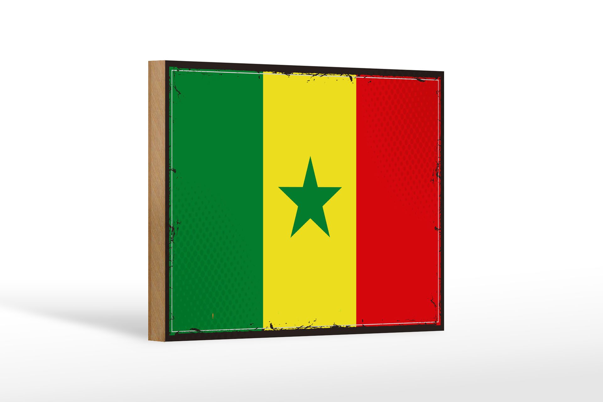 Femer GmbH Holzbild Flagge Senegal 18x12 cm Retro Flag of Senegal, Flaggen (1 St), Glatte Holzfaserplatte (MDF), vorn beschichtet