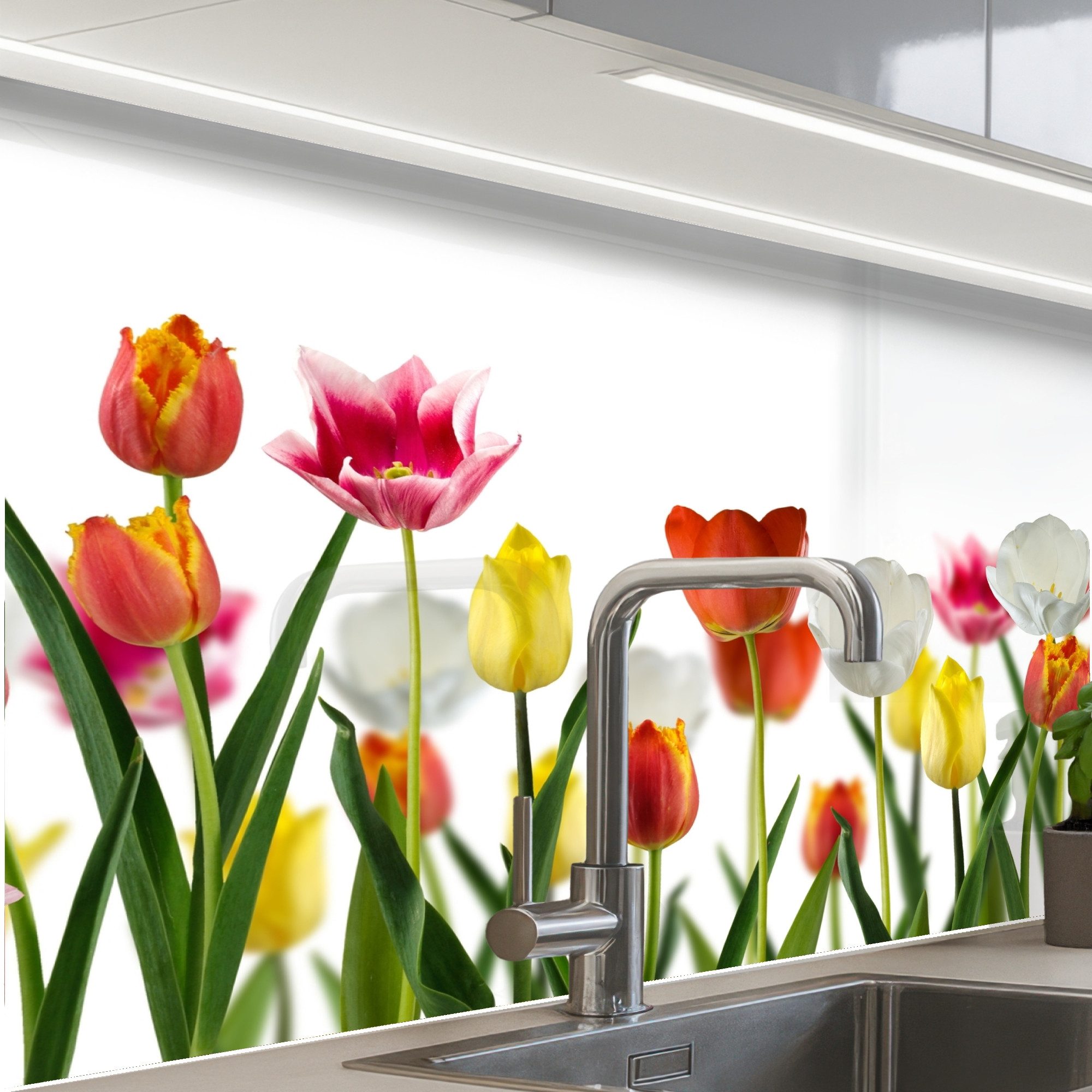 KitchenYeah Küchenrückwand selbstklebend Blumen - Tulpen - Farbenfroh, (1-tlg), Spritzschutz, Küche, Rückwand, Küchenwand, Küchenfront, 80x60 cm