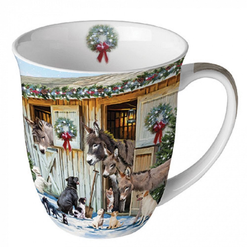Ambiente Luxury Paper Products Becher Tiere, Wild, Tieren, Wald, Planzen Motiv, Tee/Kaffee Tasse, Porzellan Mug, Esel, Bauernhof, Mug Kollektion, als Geschenk geeignet