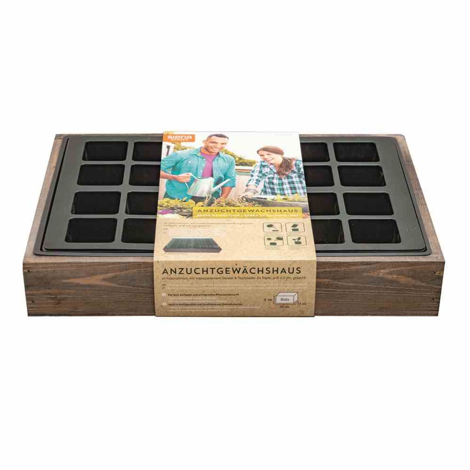Blumenkasten Anzuchtvollholzkiste mit 24er Topfplatte 35x24x6 cm