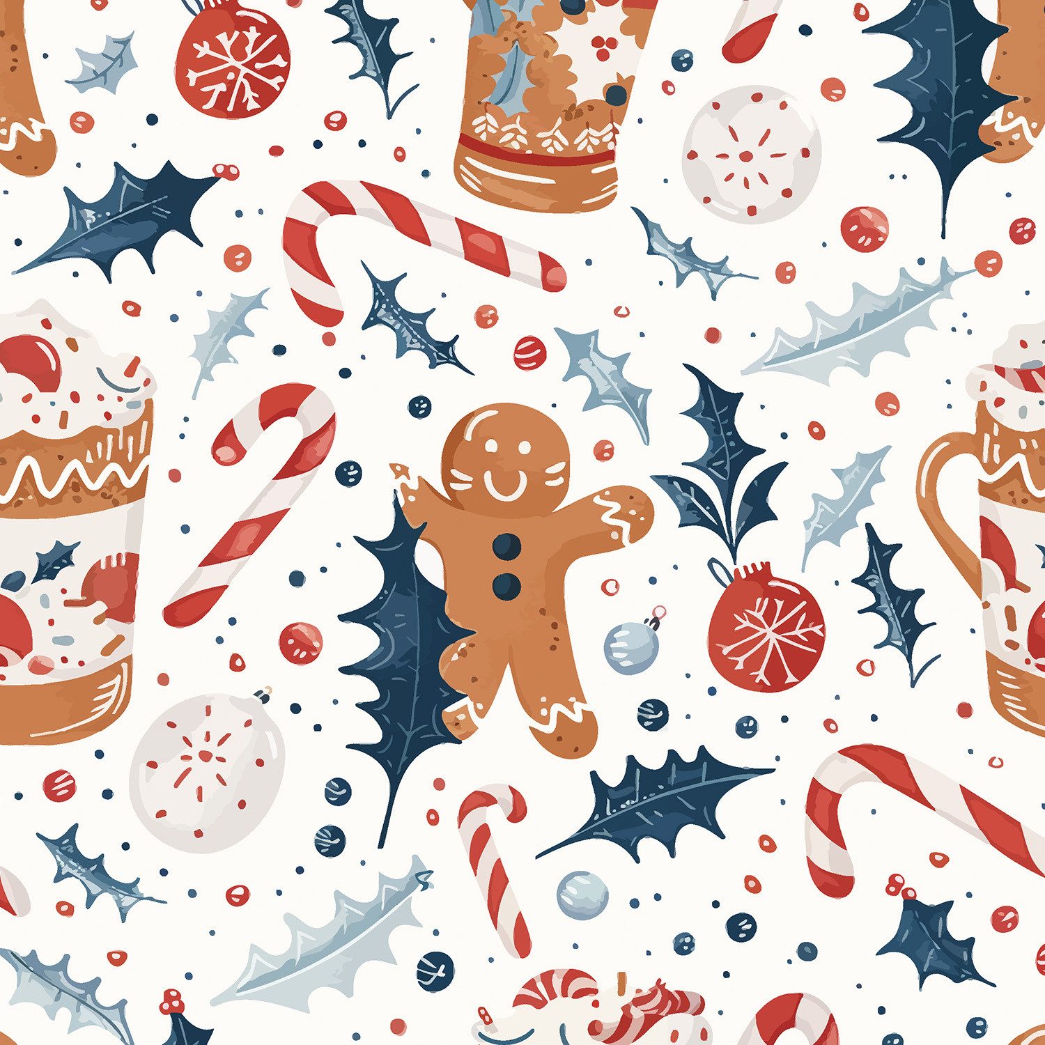 LAPAPRO Tischdecke Weihnachten Tischdecke Farbfest mit Zuckerkeks-Mann Druck (5-tlg), 36" x 59" Aquarelldruck,Geeignet für Festliche Tischdecken