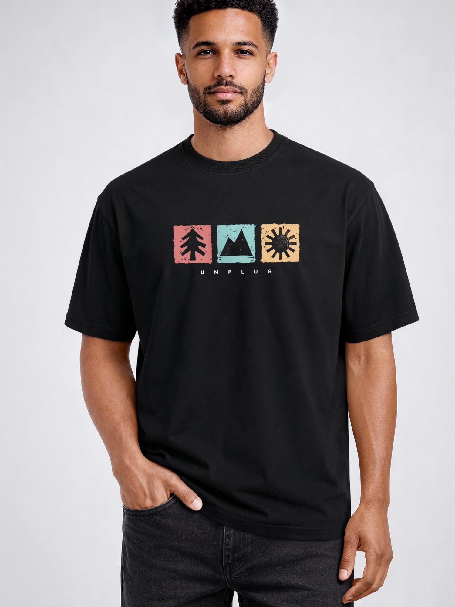 Neverless Oversize-Shirt Herren T-Shirt Frontprint - Outdoor Icons - Oversized Relaxed Fit mit Print
