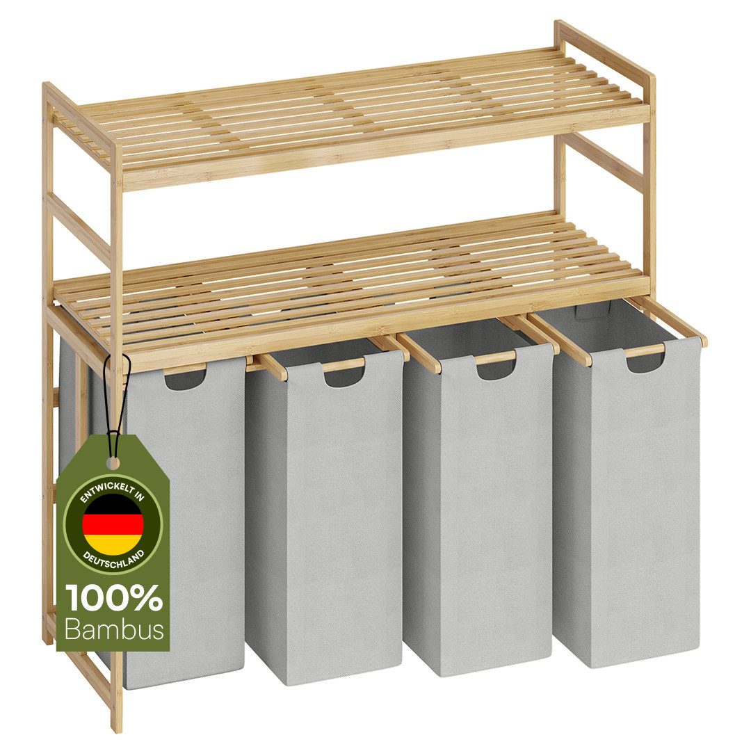 Bellamio Wäschekorb Newa aus Bambus (4 Fächer mit 2 Ablagen, Hellgrau 200 L günstig online kaufen