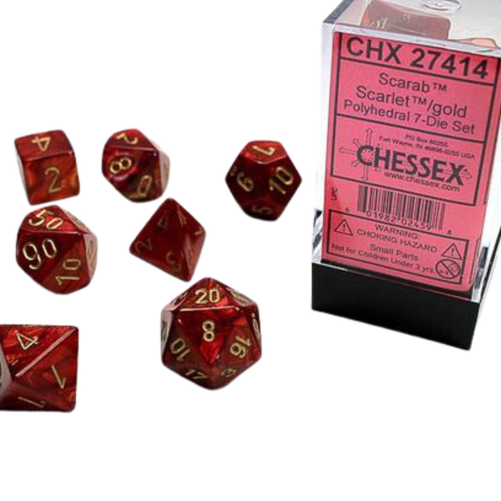 Chessex Spiel Chessex Scarab Scarlet w/gold Signature Polyhedral 7-Würfelset
