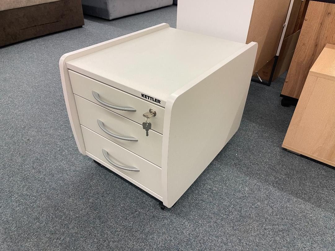 Möbelhandel Klipenstein Rollcontainer Kettler Trio Box Rollschrank Weiß/Silber, 3 Schubladen, abschließbar