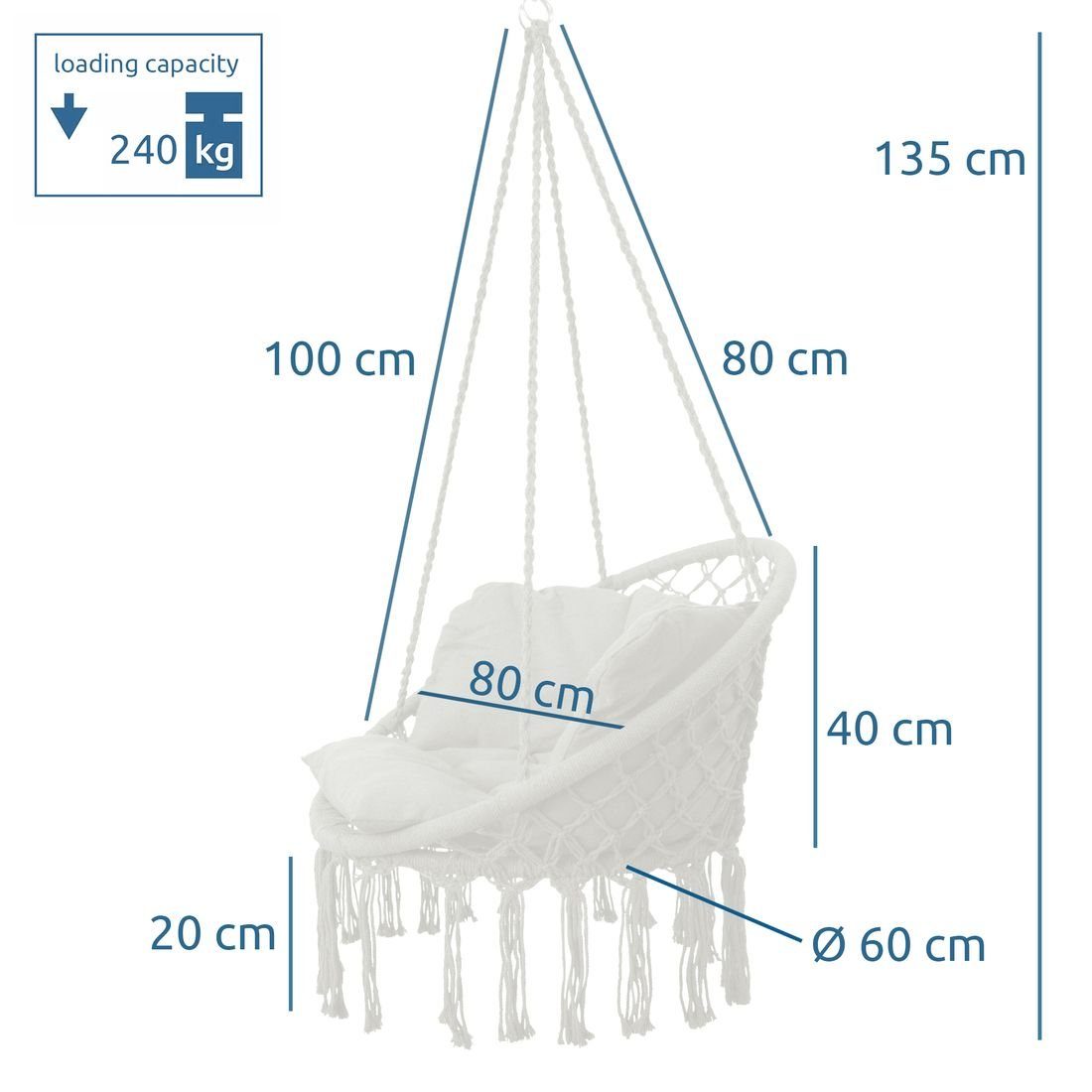 yourGEAR Hängestuhl Boracay Sand Hängesessel Sitz-Polster 240kg Hängeschauk günstig online kaufen